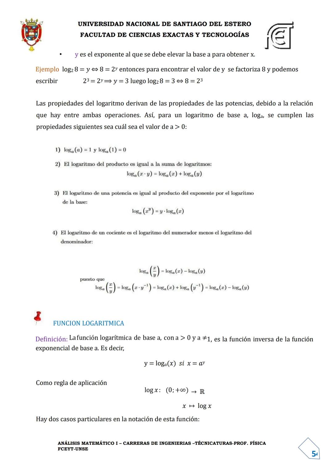 UNIVERSIDAD NACIONAL DE SANTIAGO DEL ESTERO
FACULTAD DE CIENCIAS EXACTAS Y TECNOLOGÍAS
DEPARTAMENTO ACADÉMICO DE MATEMÁTICA
ANÁLISIS MATEMÁT