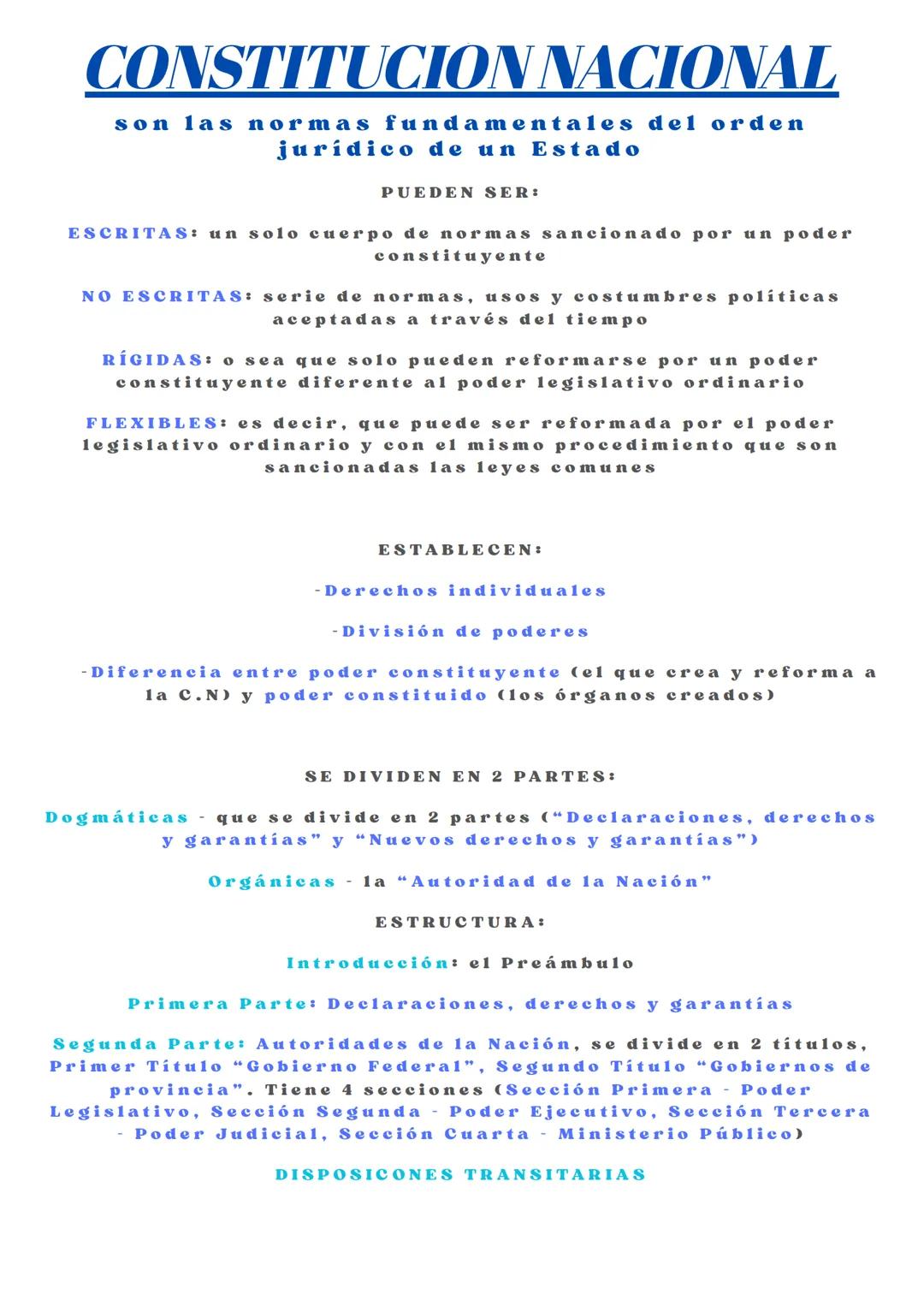 # CONSTITUCIÓN NACIONAL
son las normas fundamentales del orden
jurídico de un Estado
PUEDEN SER:
ESCRITAS: un solo cuerpo de normas sancio