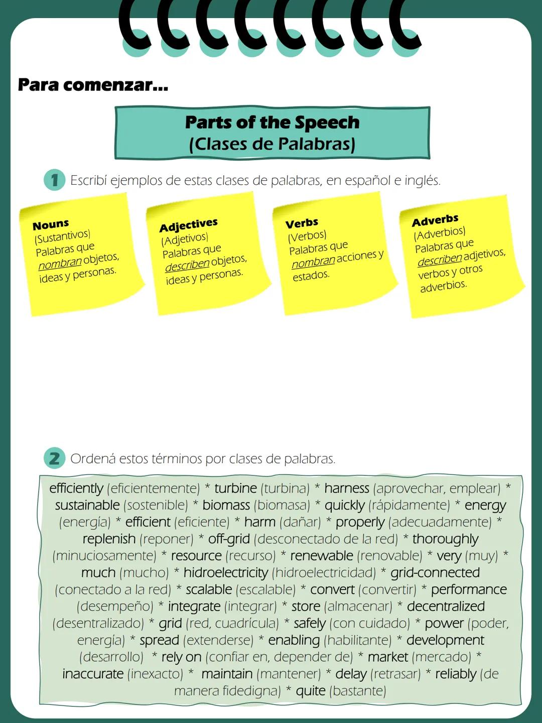 # TECHNICAL ENGLISH
Renewable Energy
Mr. Valdera
Technical School of Monte Hermoso Para comenzar...
Parts of the Speech
(Clases de Palabra