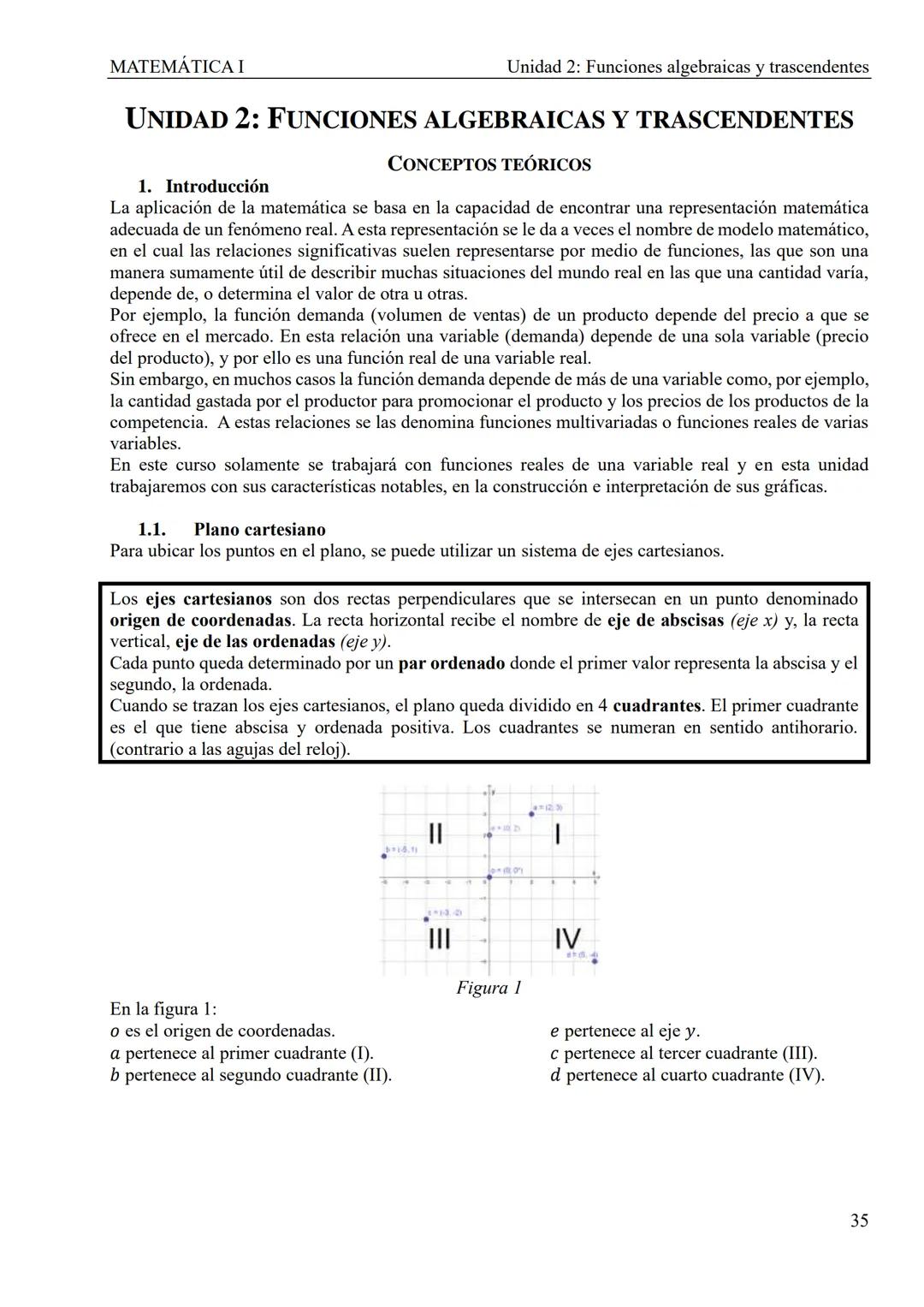 MATEMÁTICA I
Unidad 2: Funciones algebraicas y trascendentes
UNIDAD 2: FUNCIONES ALGEBRAICAS Y TRASCENDENTES
1. Introducción
CONCEPTOS TEÓRI