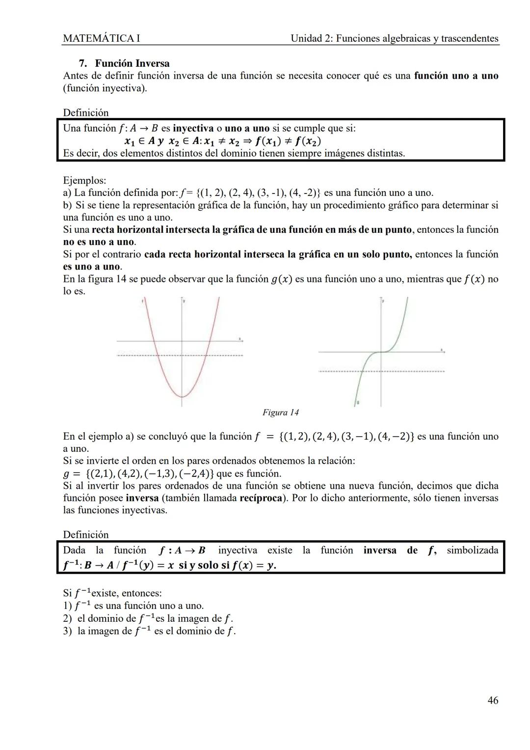 MATEMÁTICA I
Unidad 2: Funciones algebraicas y trascendentes
UNIDAD 2: FUNCIONES ALGEBRAICAS Y TRASCENDENTES
1. Introducción
CONCEPTOS TEÓRI