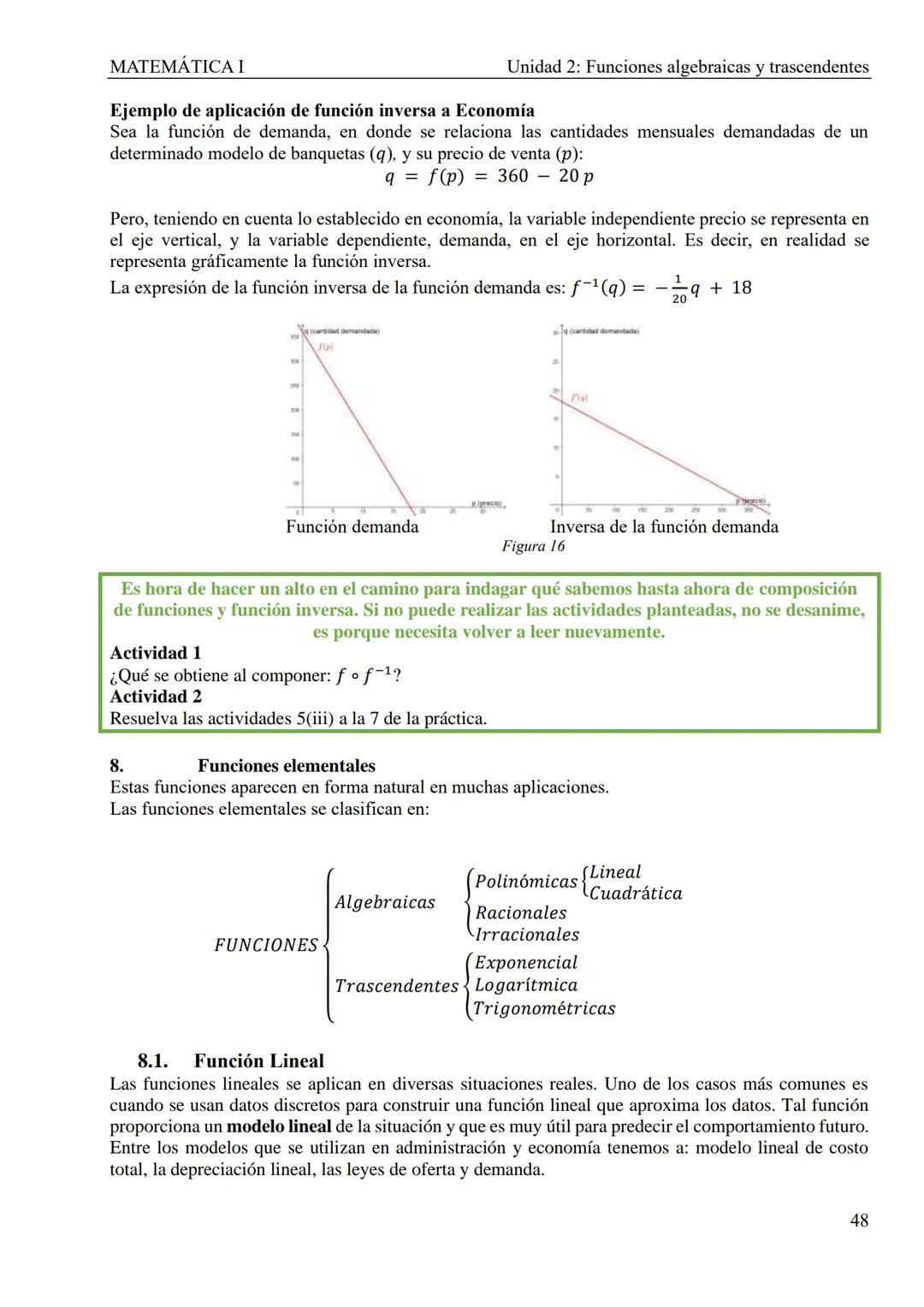 MATEMÁTICA I
Unidad 2: Funciones algebraicas y trascendentes
UNIDAD 2: FUNCIONES ALGEBRAICAS Y TRASCENDENTES
1. Introducción
CONCEPTOS TEÓRI
