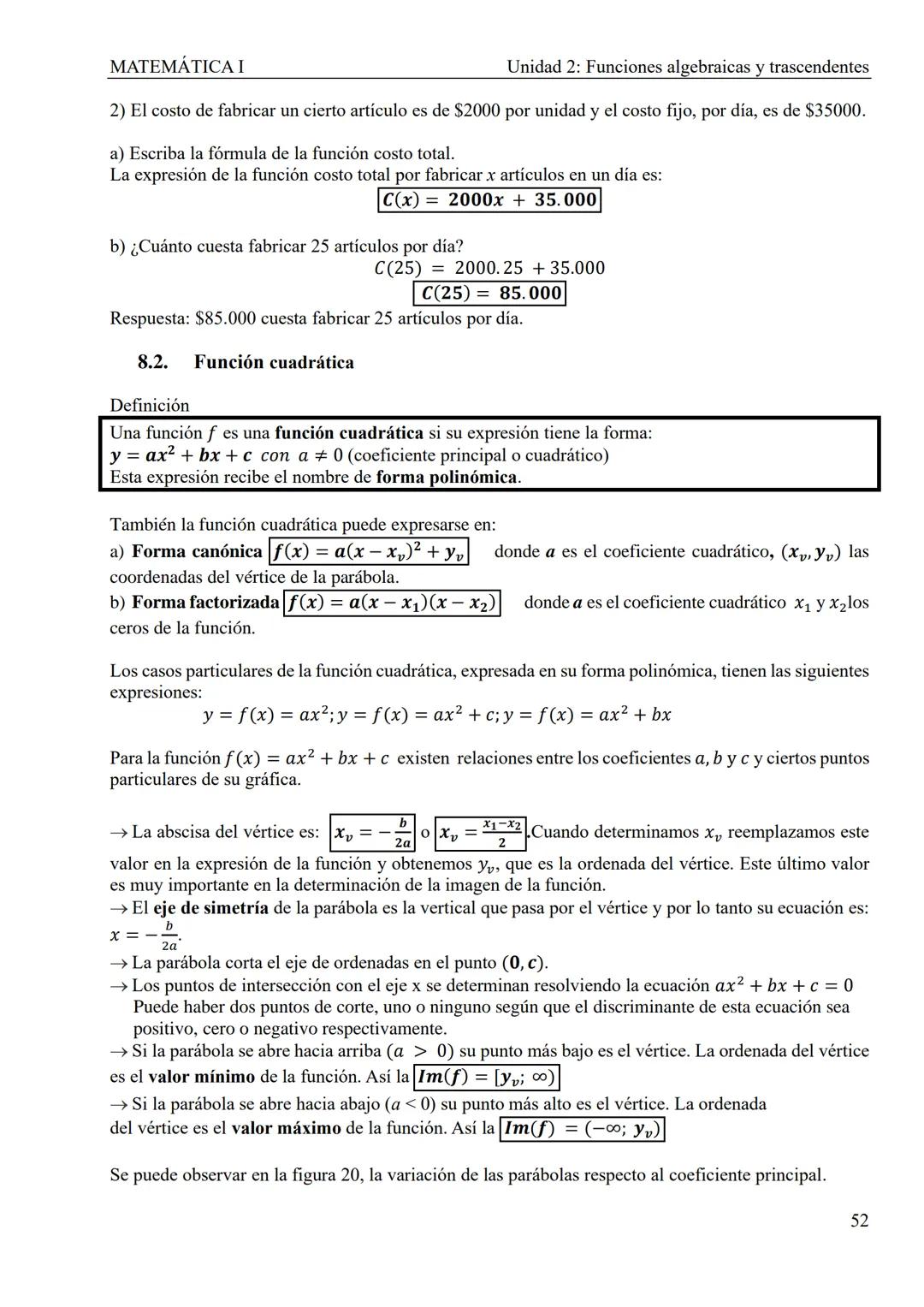 MATEMÁTICA I
Unidad 2: Funciones algebraicas y trascendentes
UNIDAD 2: FUNCIONES ALGEBRAICAS Y TRASCENDENTES
1. Introducción
CONCEPTOS TEÓRI