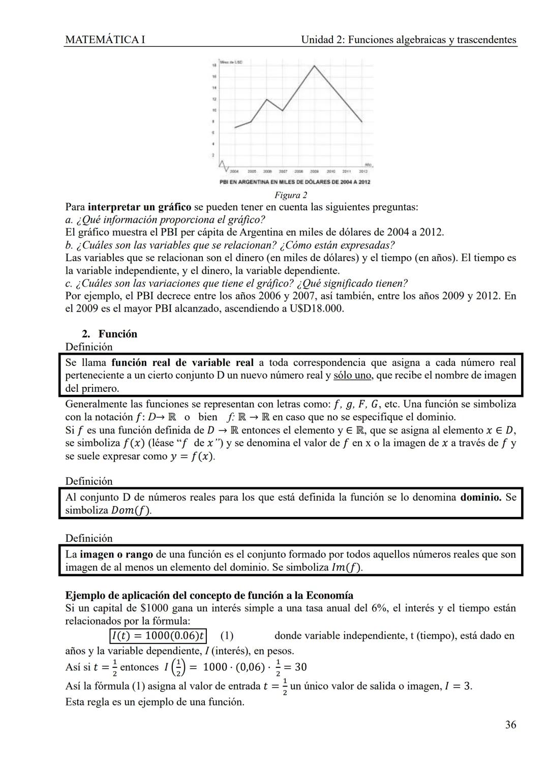MATEMÁTICA I
Unidad 2: Funciones algebraicas y trascendentes
UNIDAD 2: FUNCIONES ALGEBRAICAS Y TRASCENDENTES
1. Introducción
CONCEPTOS TEÓRI