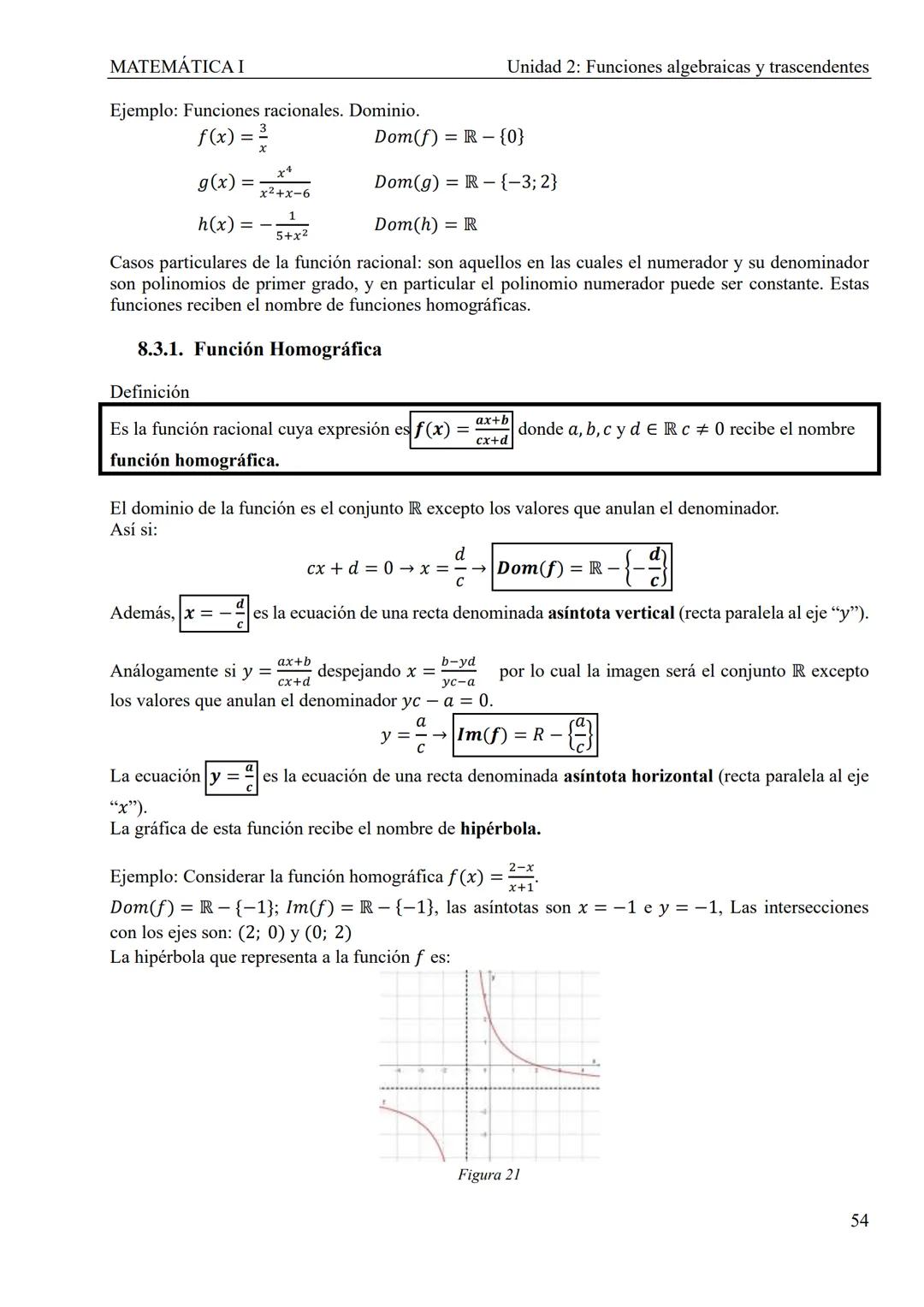 MATEMÁTICA I
Unidad 2: Funciones algebraicas y trascendentes
UNIDAD 2: FUNCIONES ALGEBRAICAS Y TRASCENDENTES
1. Introducción
CONCEPTOS TEÓRI