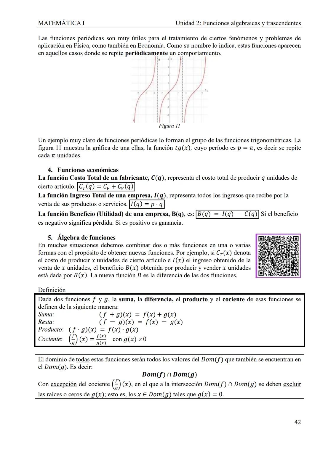 MATEMÁTICA I
Unidad 2: Funciones algebraicas y trascendentes
UNIDAD 2: FUNCIONES ALGEBRAICAS Y TRASCENDENTES
1. Introducción
CONCEPTOS TEÓRI