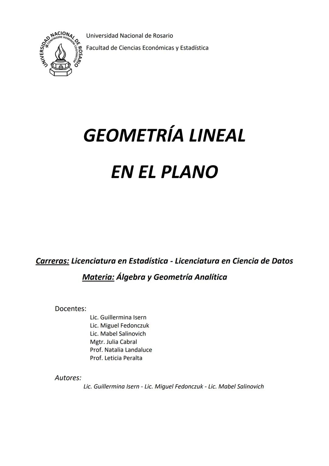 --- OCR Start ---
NACIONAL
Universidad Nacional de Rosario
ERSIDAD NARE HOM DE Facultad de Ciencias Económicas y Estadística
GEOMETRÍA LINEA