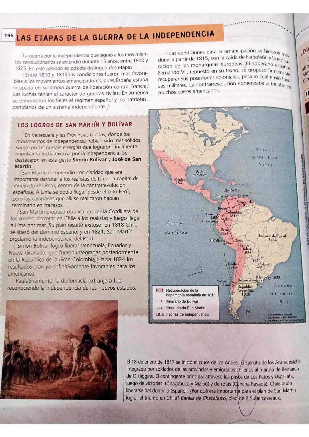 196 LAS ETAPAS DE LA GUERRA DE LA INDEPENDENCIA
La guerra por la independencia que siguió a los movimien- 
- Las condiciones para la emancip