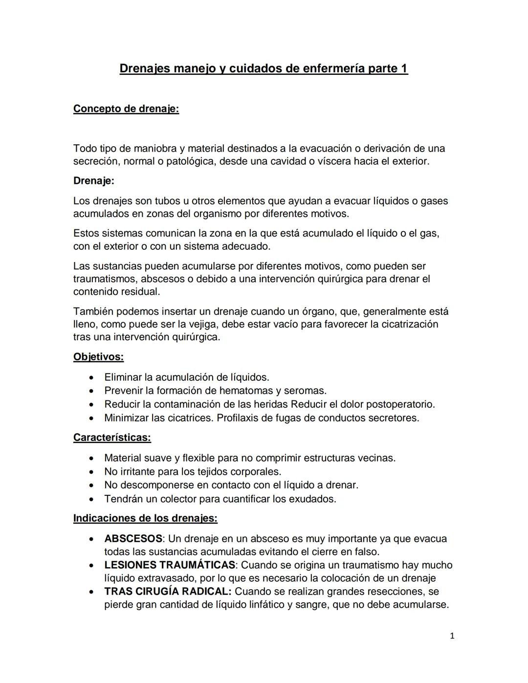 Drenajes manejo y cuidados de enfermería parte 1
Concepto de drenaje:
Todo tipo de maniobra y material destinados a la evacuación o derivaci