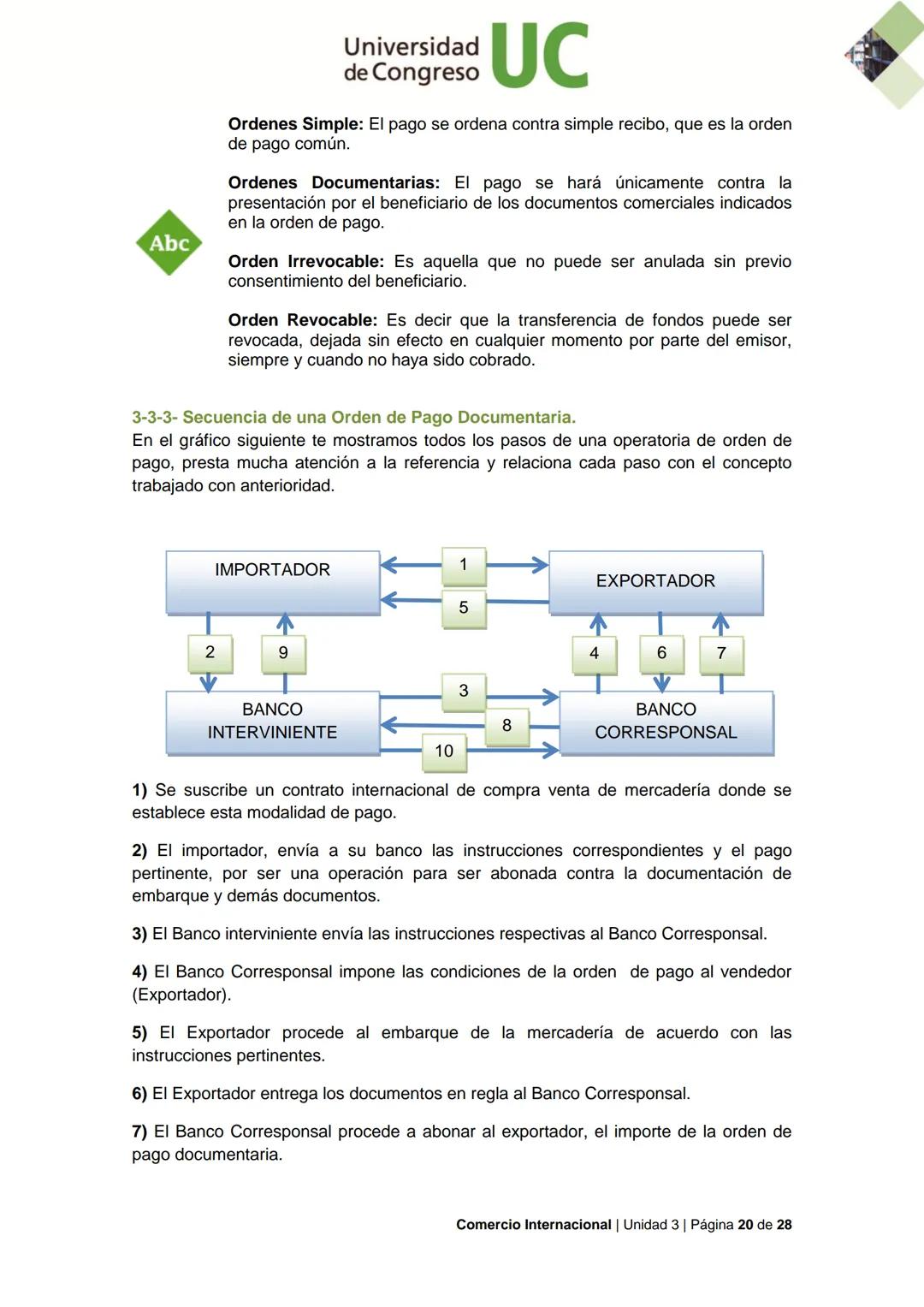 Universidad
de Congreso
UC
Comercio
Internacional
MÓDULO 3: BANCOS Y
ADUANA EN EL COMERCIO
INTERNACIONAL
Lic. Adriana Monge
Universidad de C