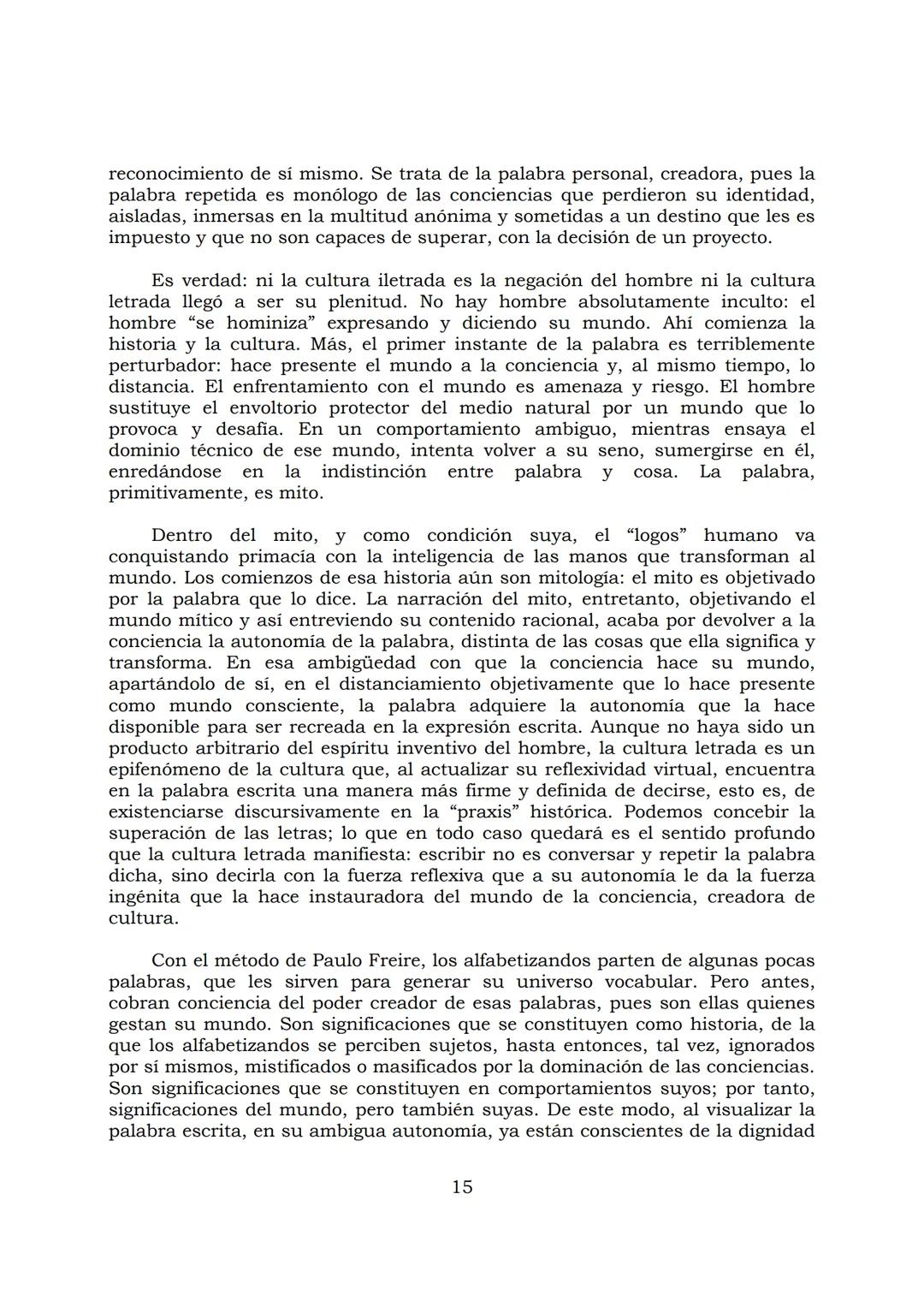 # PEDAGOGÍA DEL OPRIMIDO
Paulo Freire
1 INDICE
APRENDER A DECIR SU PALABRA. EL MÉTODO DE ALFABETIZACIÓN DEL
PROFESOR PAULO FREIRE, por ER