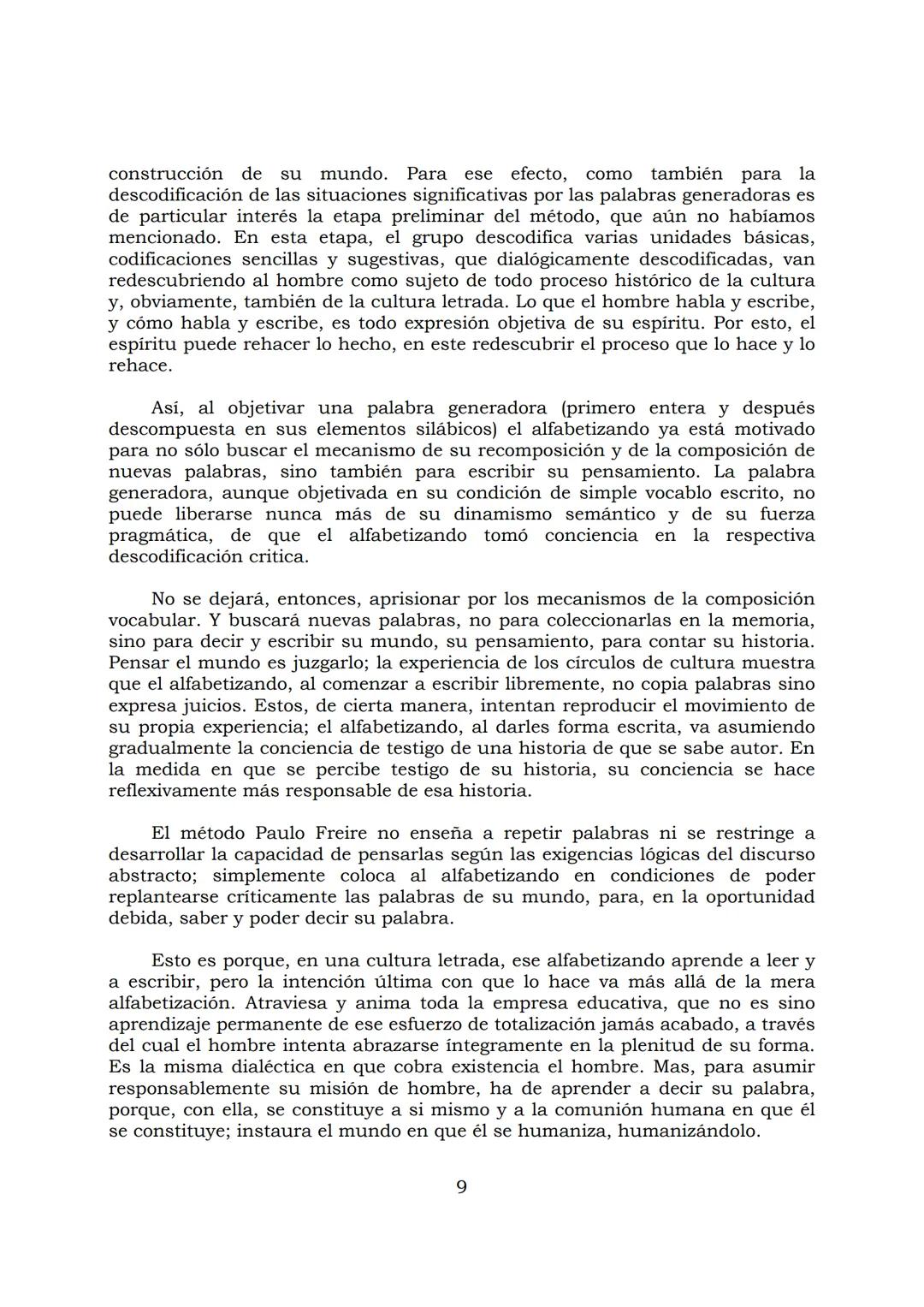 # PEDAGOGÍA DEL OPRIMIDO
Paulo Freire
1 INDICE
APRENDER A DECIR SU PALABRA. EL MÉTODO DE ALFABETIZACIÓN DEL
PROFESOR PAULO FREIRE, por ER