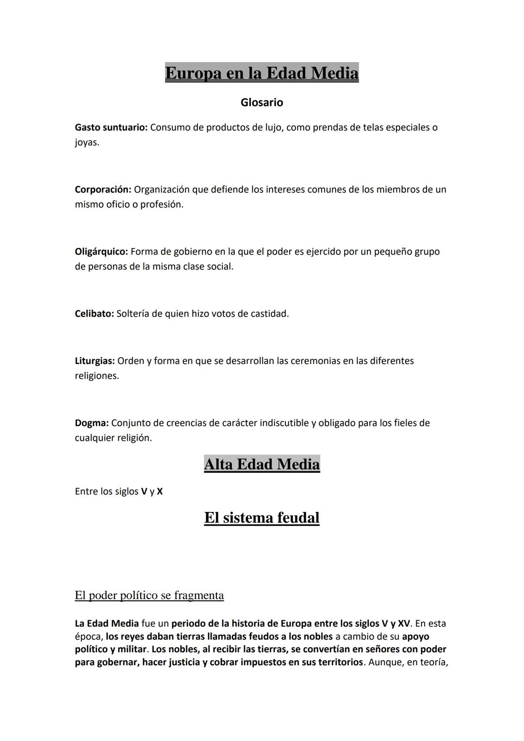 # Europa en la Edad Media
## Glosario
Gasto suntuario: Consumo de productos de lujo, como prendas de telas especiales o joyas.
Corporació