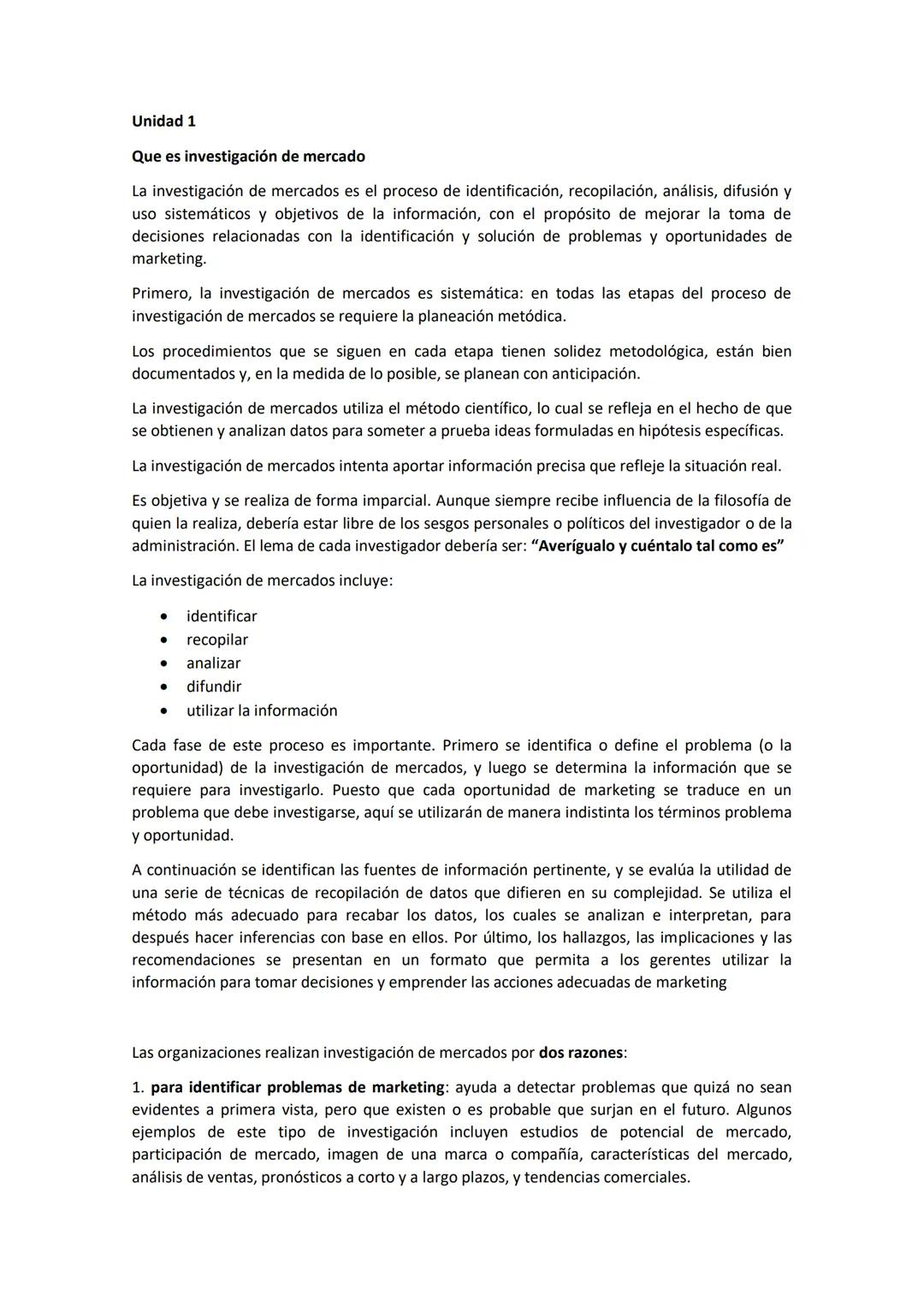 Unidad 1
Que es investigación de mercado
La investigación de mercados es el proceso de identificación, recopilación, análisis, difusión y
us