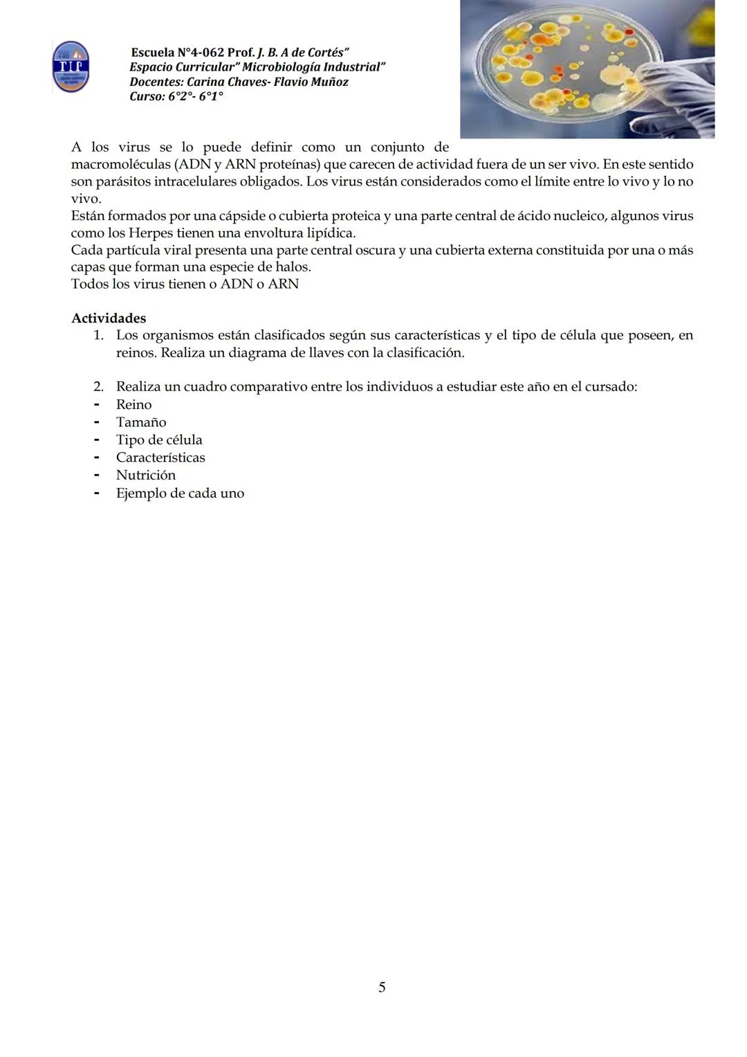# CUADERNILLO DE
# MICROBIOLOGIA
# INDUSTRIAL
Nombre:
Curso:
Escuela: N°4062 Juana B. Albornoz de Cortes
Profesores: Carina Chaves- Flavio