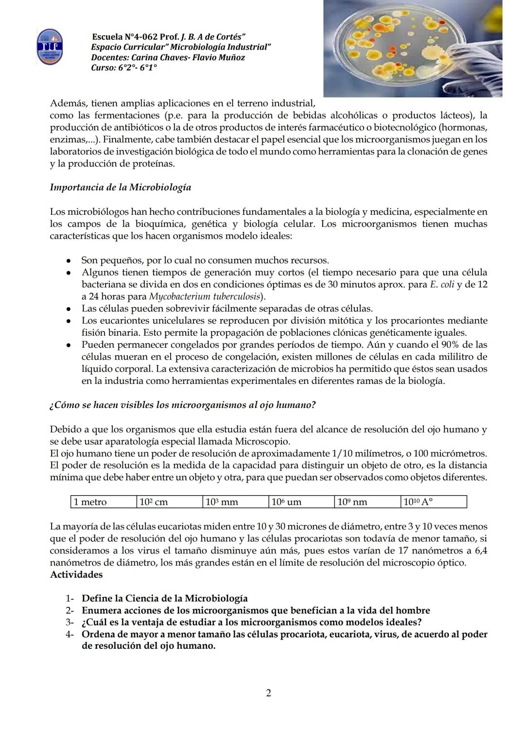 # CUADERNILLO DE
# MICROBIOLOGIA
# INDUSTRIAL
Nombre:
Curso:
Escuela: N°4062 Juana B. Albornoz de Cortes
Profesores: Carina Chaves- Flavio
