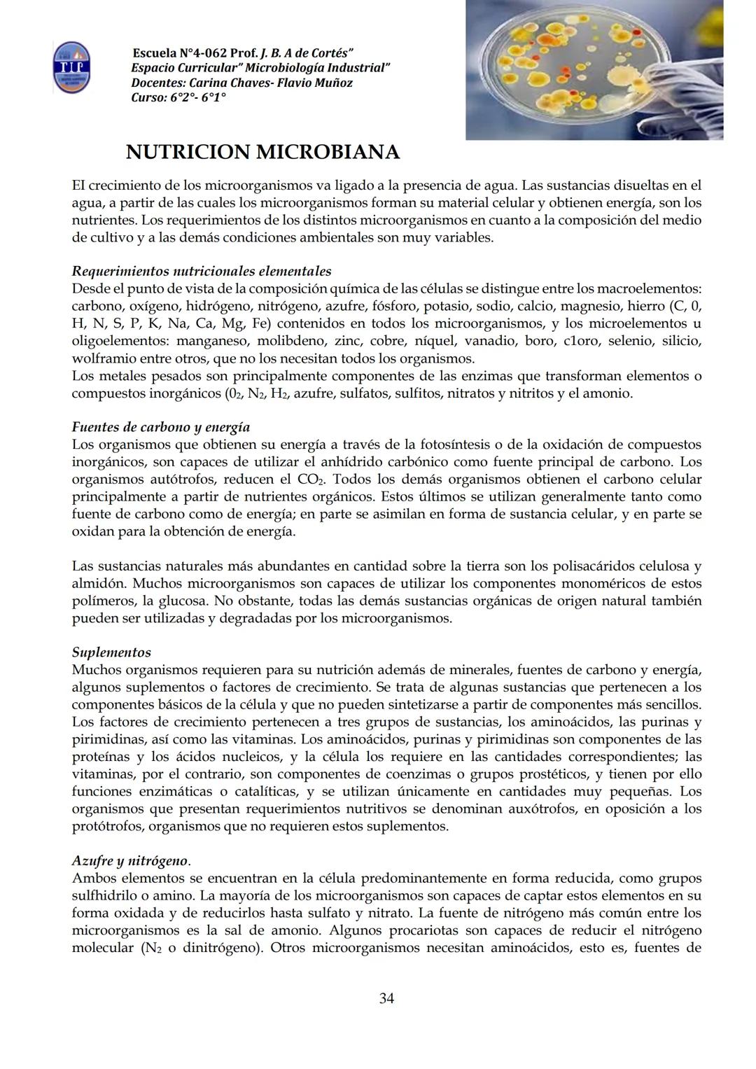 # CUADERNILLO DE
# MICROBIOLOGIA
# INDUSTRIAL
Nombre:
Curso:
Escuela: N°4062 Juana B. Albornoz de Cortes
Profesores: Carina Chaves- Flavio