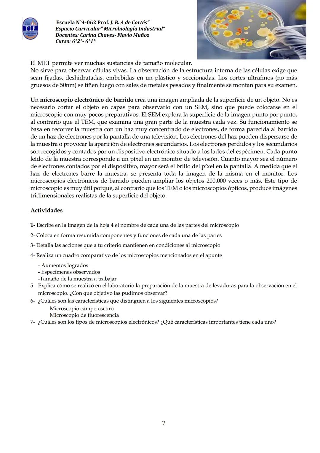 # CUADERNILLO DE
# MICROBIOLOGIA
# INDUSTRIAL
Nombre:
Curso:
Escuela: N°4062 Juana B. Albornoz de Cortes
Profesores: Carina Chaves- Flavio