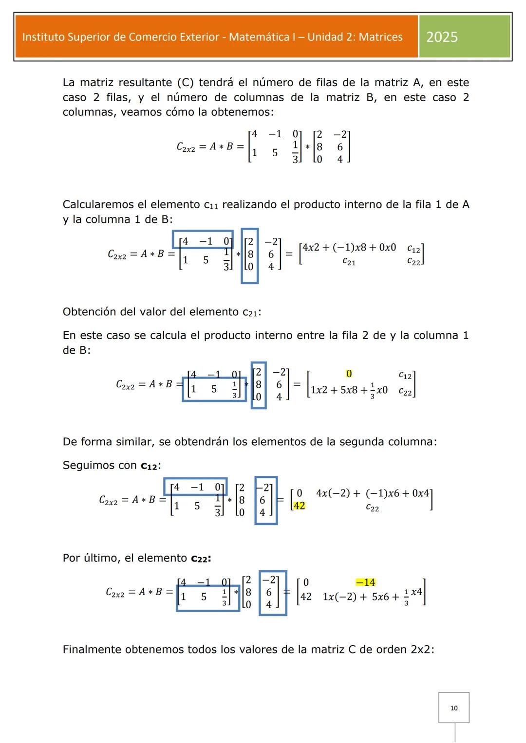 # Instituto Superior de Comercio Exterior - Matemática I – Unidad 2: Matrices 2025
[Diagram showing two matrices A and B with arrows indi