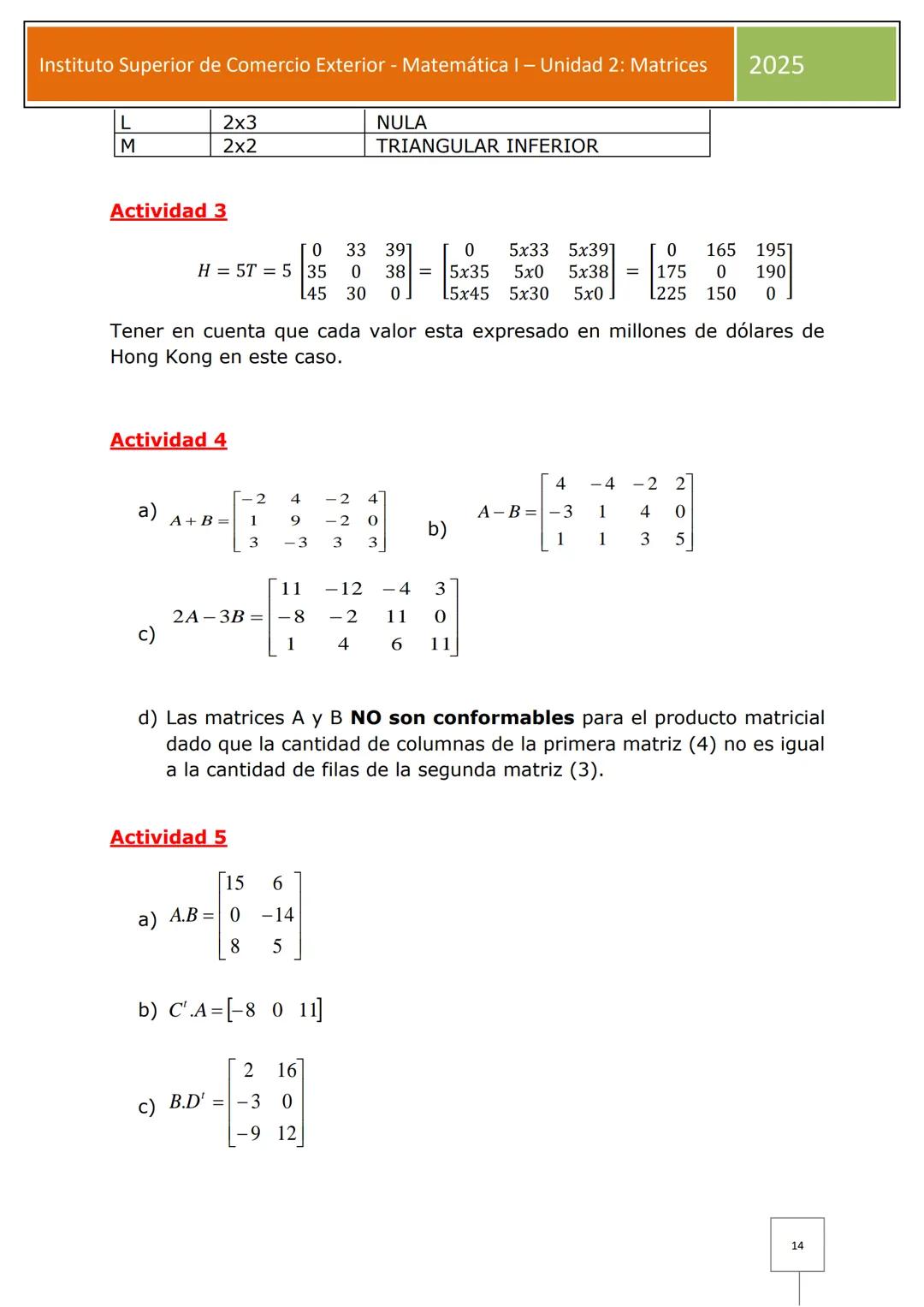 # Instituto Superior de Comercio Exterior - Matemática I – Unidad 2: Matrices 2025
[Diagram showing two matrices A and B with arrows indi