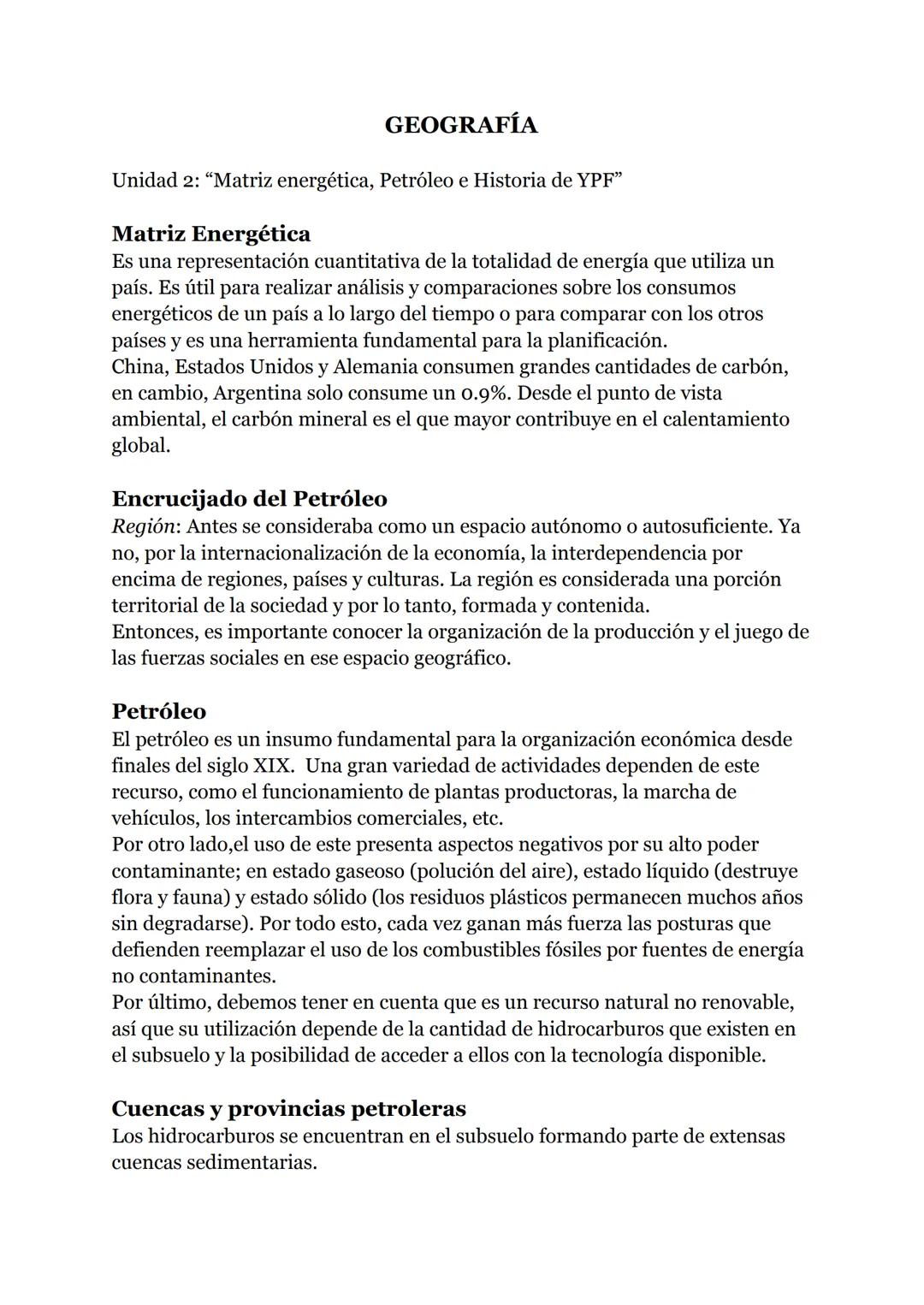 GEOGRAFÍA
Unidad 2: "Matriz energética, Petróleo e Historia de YPF"
Matriz Energética
Es una representación cuantitativa de la totalidad de