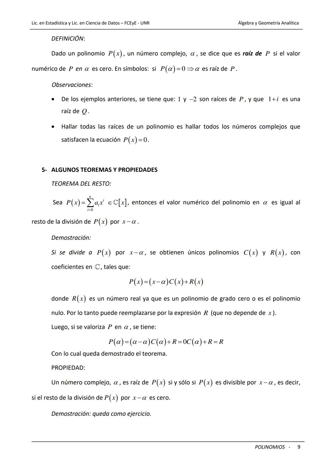## Universidad Nacional de Rosario
Facultad de Ciencias Económicas y Estadística
# POLINOMIOS
Carreras: Licenciatura en Estadística - Lice