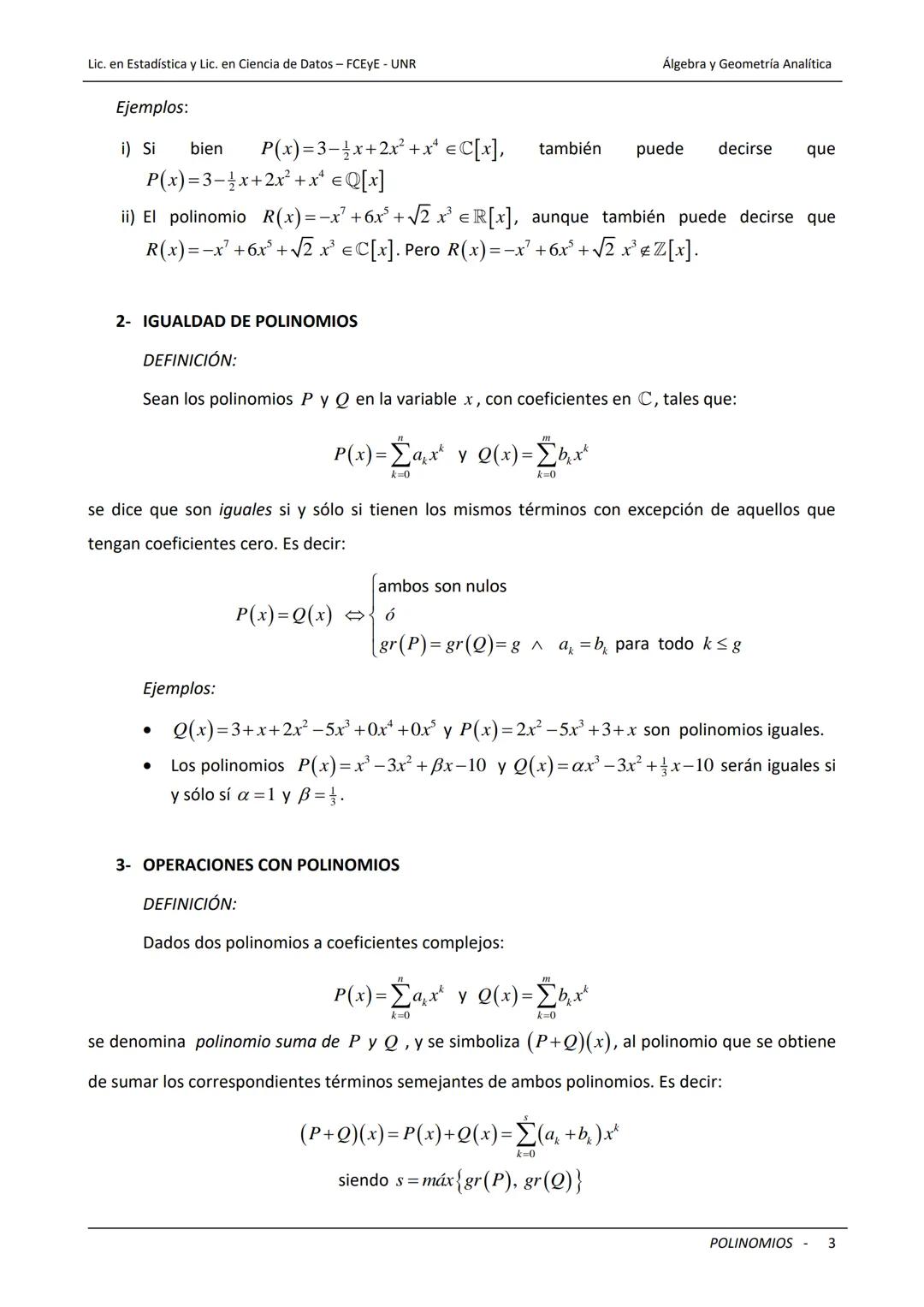 ## Universidad Nacional de Rosario
Facultad de Ciencias Económicas y Estadística
# POLINOMIOS
Carreras: Licenciatura en Estadística - Lice