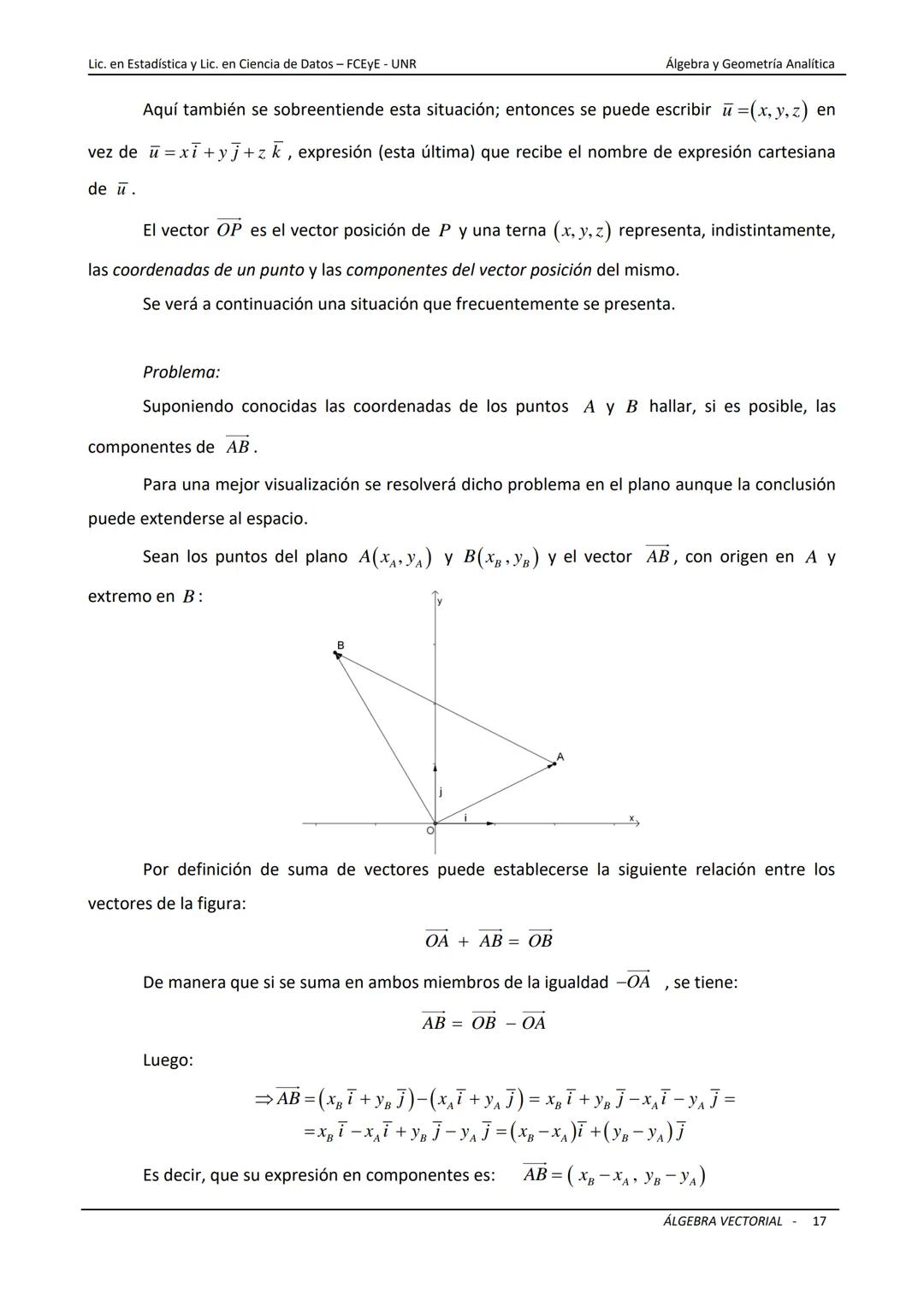 # ÁLGEBRA VECTORIAL
Universidad Nacional de Rosario
Facultad de Ciencias Económicas y Estadística
Carreras: Licenciatura en Estadística -