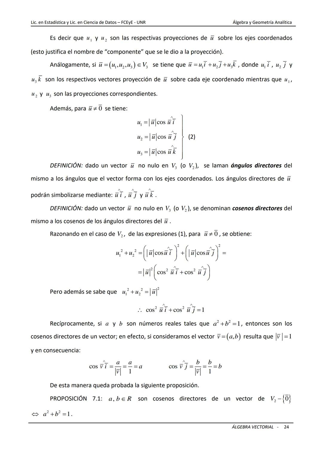 # ÁLGEBRA VECTORIAL
Universidad Nacional de Rosario
Facultad de Ciencias Económicas y Estadística
Carreras: Licenciatura en Estadística -