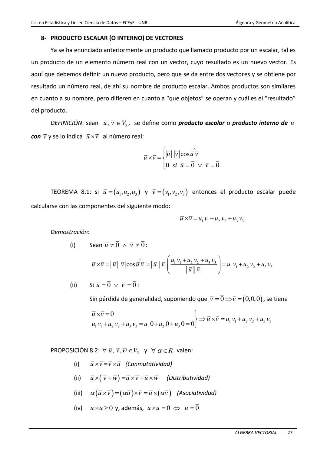 # ÁLGEBRA VECTORIAL
Universidad Nacional de Rosario
Facultad de Ciencias Económicas y Estadística
Carreras: Licenciatura en Estadística -