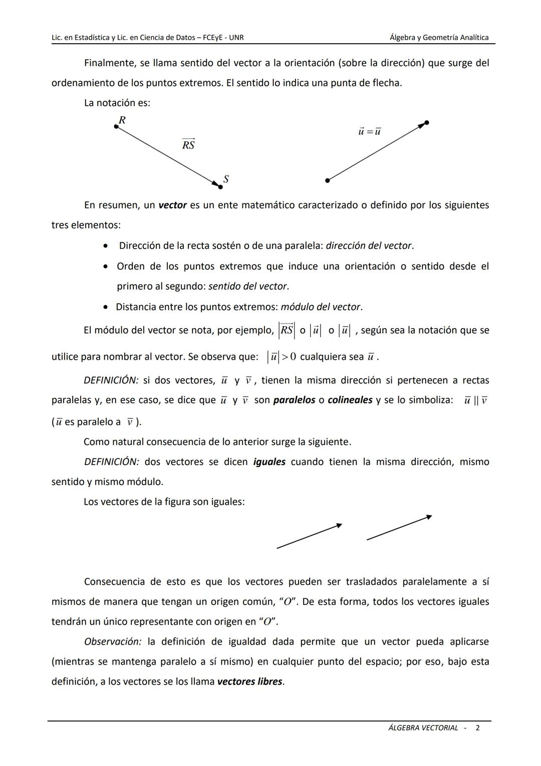 # ÁLGEBRA VECTORIAL
Universidad Nacional de Rosario
Facultad de Ciencias Económicas y Estadística
Carreras: Licenciatura en Estadística -