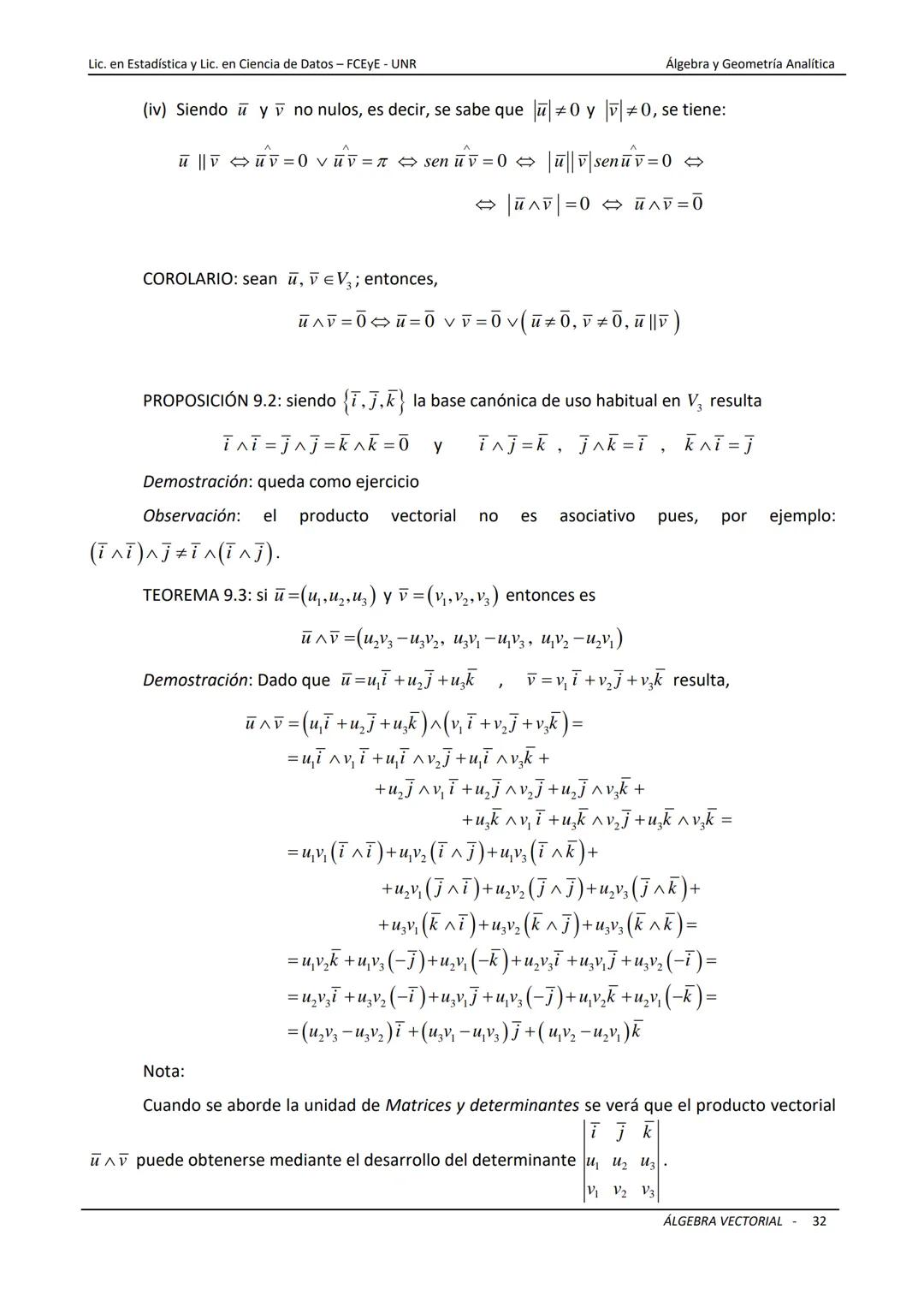 # ÁLGEBRA VECTORIAL
Universidad Nacional de Rosario
Facultad de Ciencias Económicas y Estadística
Carreras: Licenciatura en Estadística -