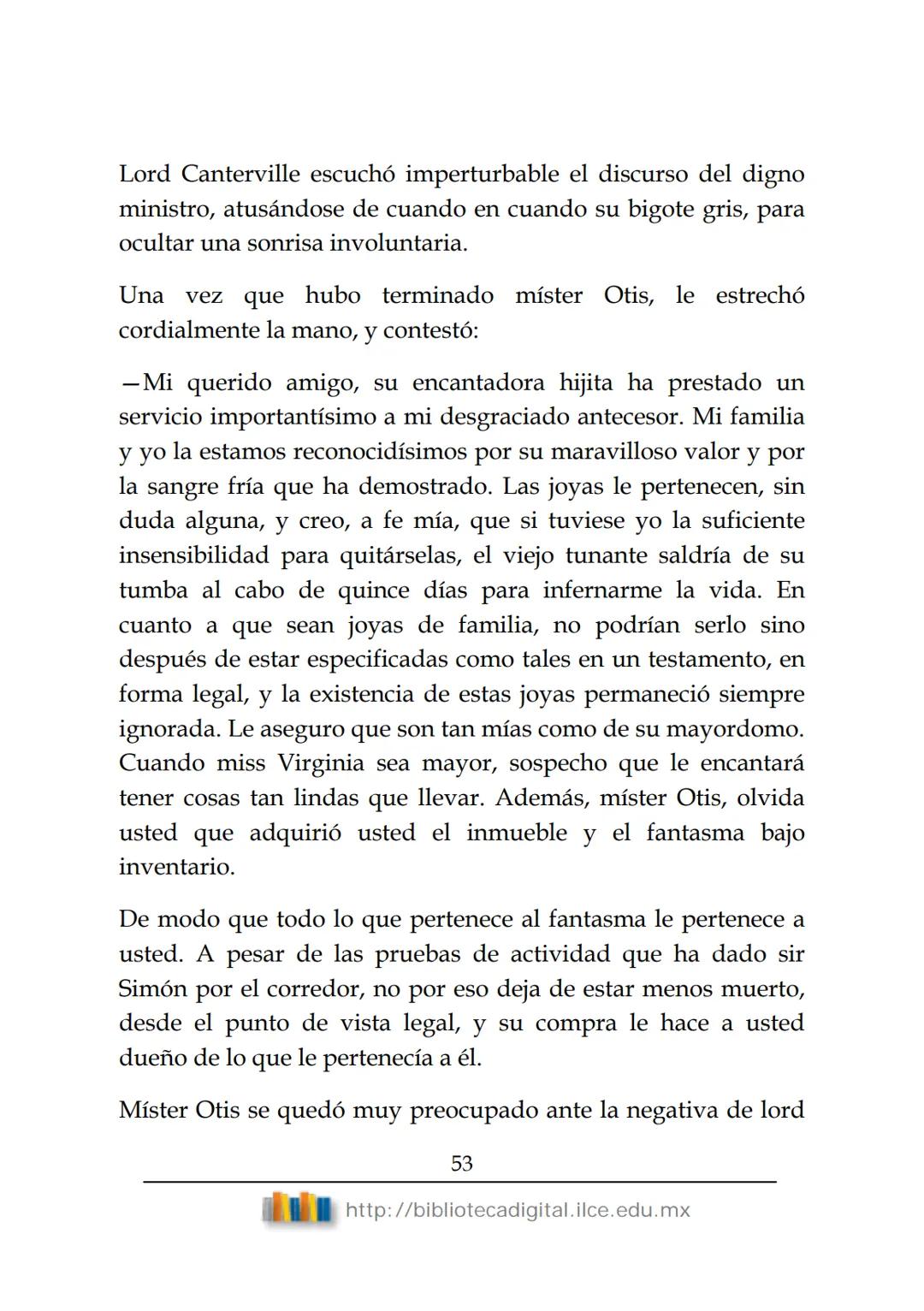 OBRAS CLÁSICAS DE SIEMPRE
El fantasma de
Canterville
Oscar Wilde
(1854-1900) # El FANTASMA DE CANTERVILLE
OSCAR WILDE
ÍNDICE
I.  ........