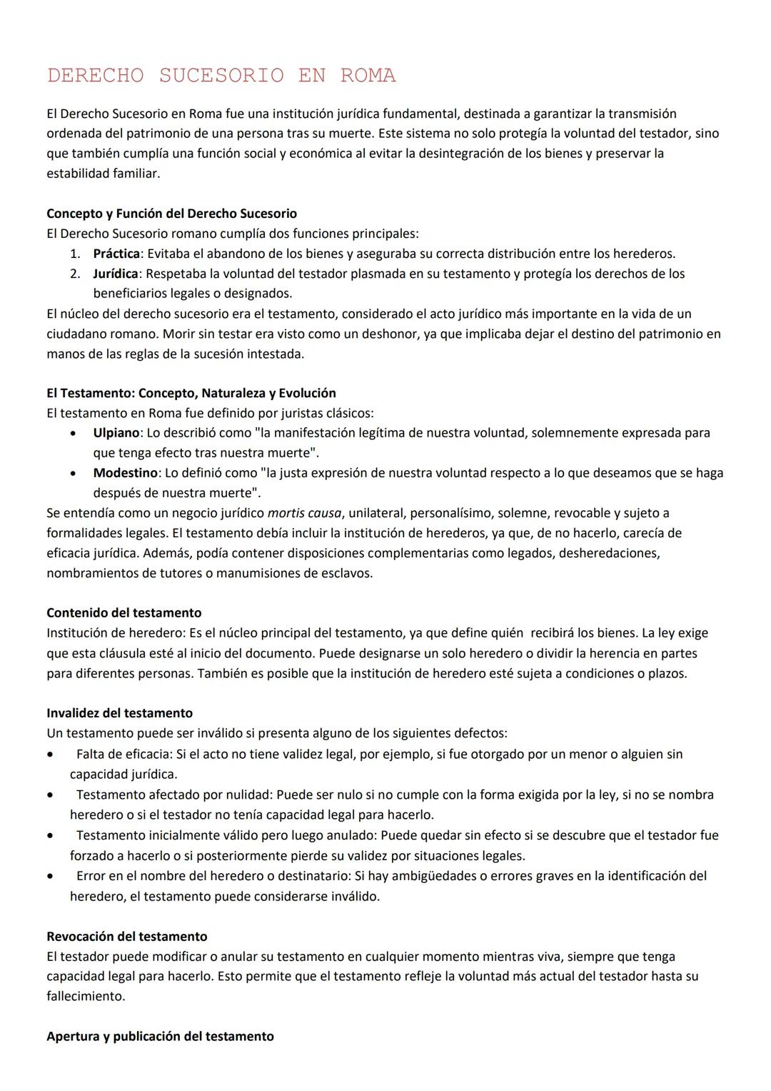 DERECHO SUCESORIO EN ROMA
El Derecho Sucesorio en Roma fue una institución jurídica fundamental, destinada a garantizar la transmisión
orden