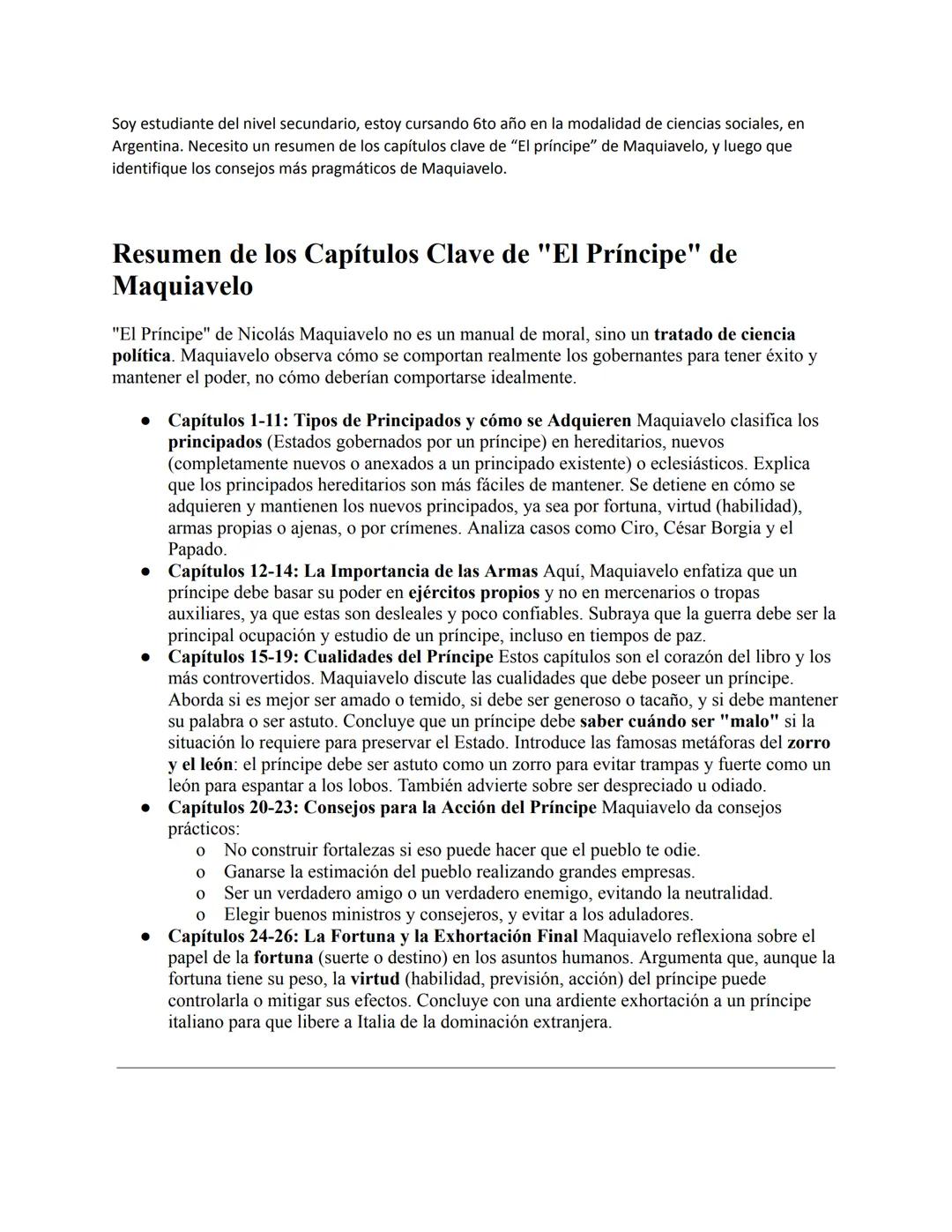 Soy estudiante del nivel secundario, estoy cursando 6to año en la modalidad de ciencias sociales, en
Argentina. Necesito un resumen de los c