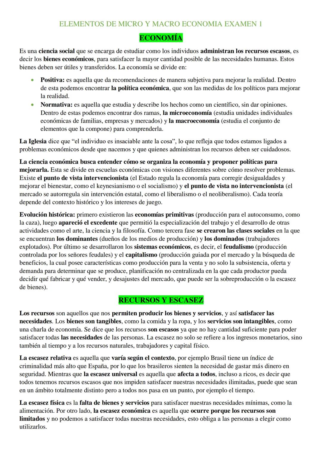 ELEMENTOS DE MICRO Y MACRO ECONOMIA EXAMEN 1
ECONOMÍA
Es una ciencia social que se encarga de estudiar como los individuos administran los r