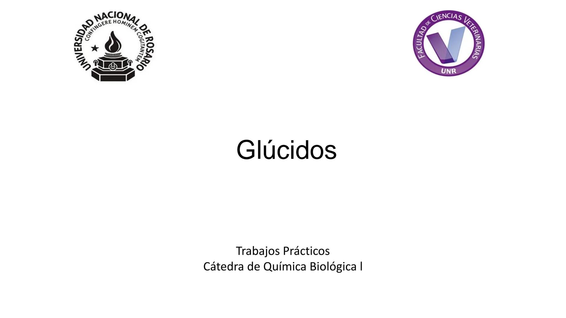 ## DAD NACIONAL DE
CONFINGERE HOMINEM
DE ROSARIO
COGITANTEM
## Glúcidos
Trabajos Prácticos
Cátedra de Química Biológica I
FACULTAD
C