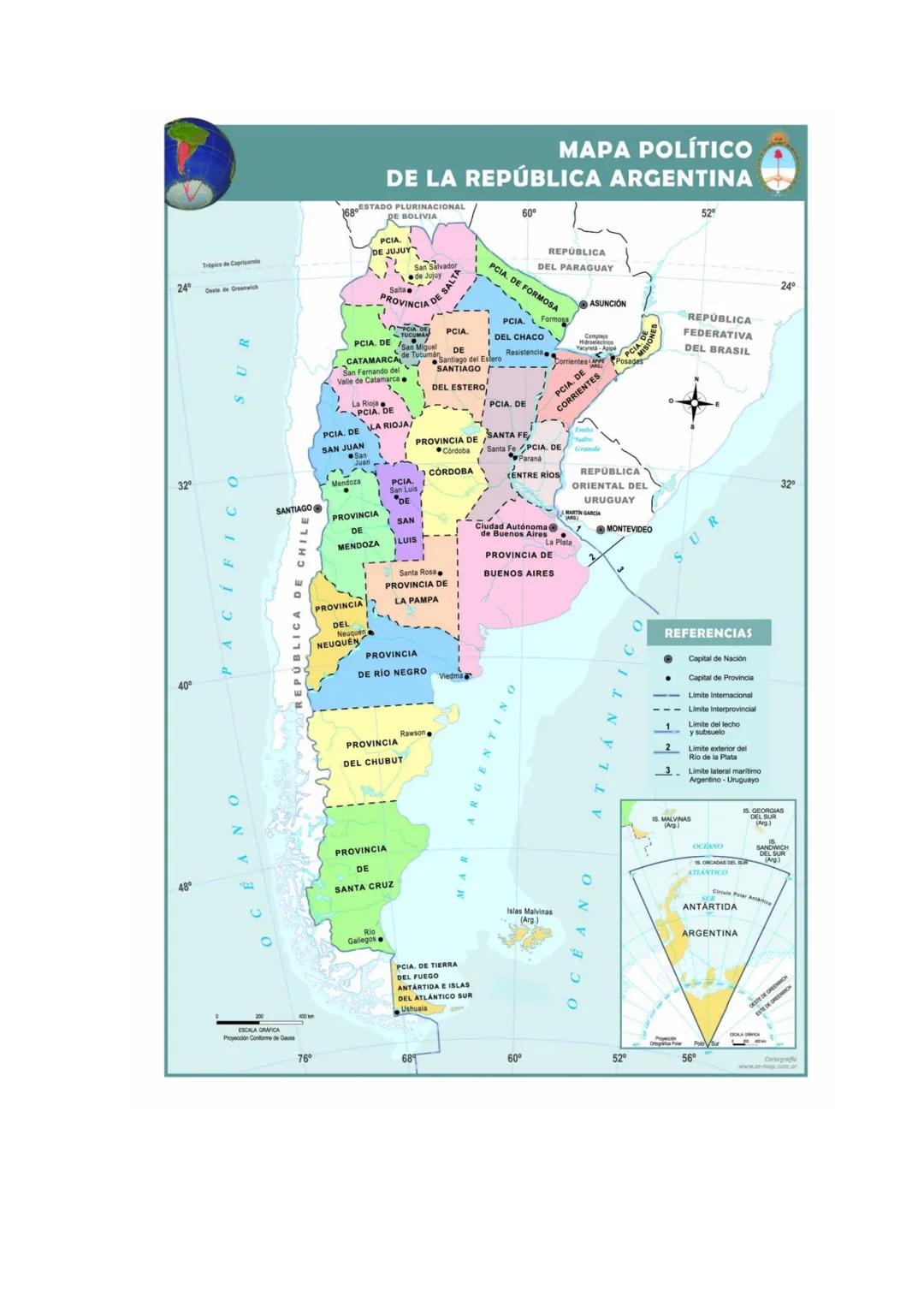 ARGENTINA: PROVINCIAS Y CAPITALES.
Argentina tiene 23 provincias y la Ciudad Autónoma de Buenos Aires. Se llaman
provincias de Argentina a c