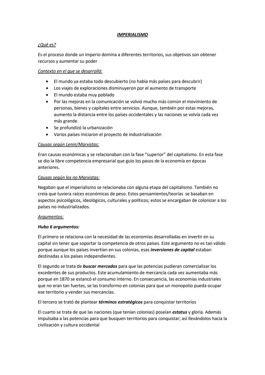 --- OCR Start ---
IMPERIALISMO
¿Qué es?
Es el proceso donde un imperio domina a diferentes territorios, sus objetivos son obtener
recursos y