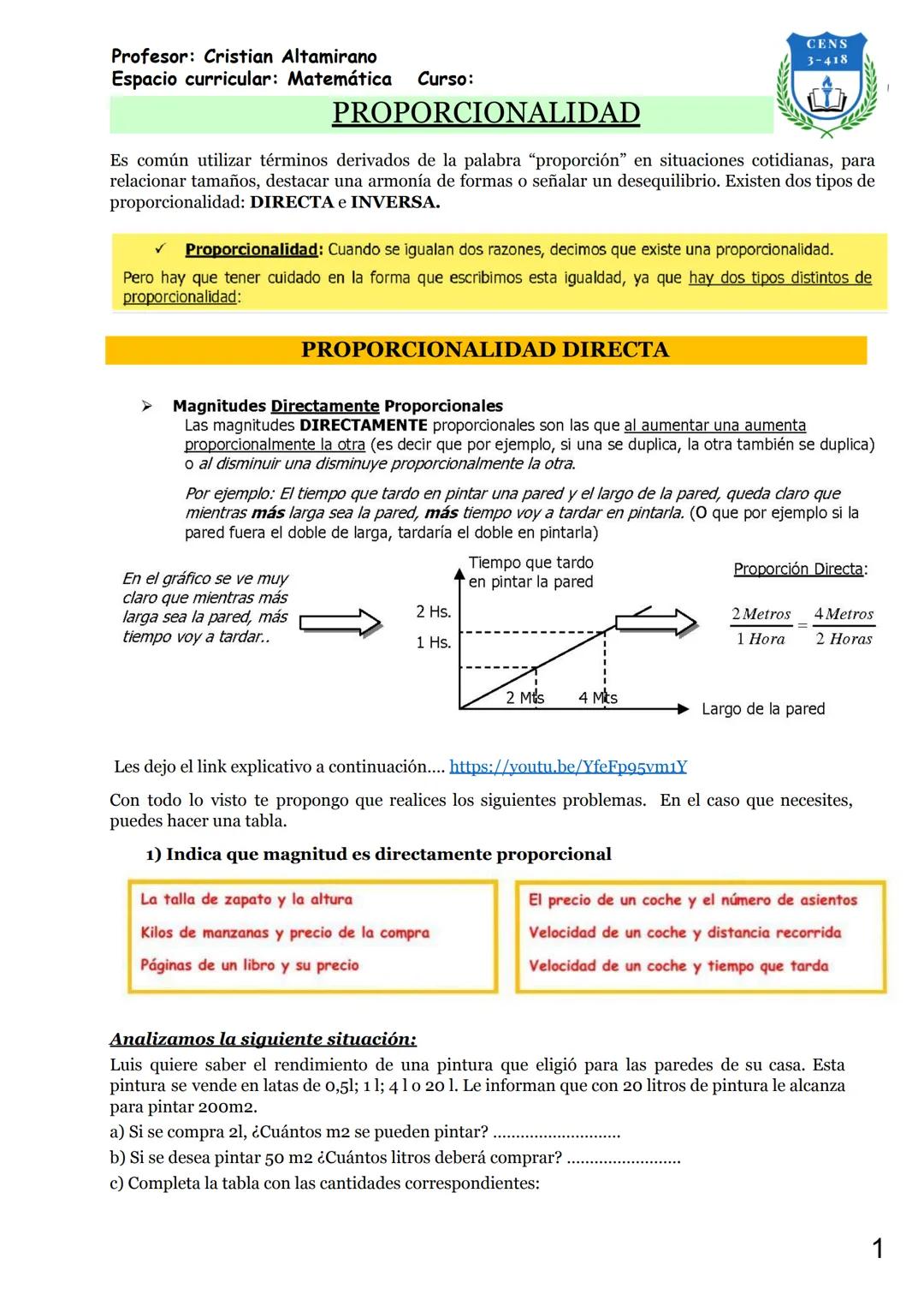 PROPORCIONALIDAD DIRECTA E INVERSA
Nombre y apellido:
Curso:
Fecha:
Capacidades:
➤ Identificar situaciones en la vida cotidiana que involucr