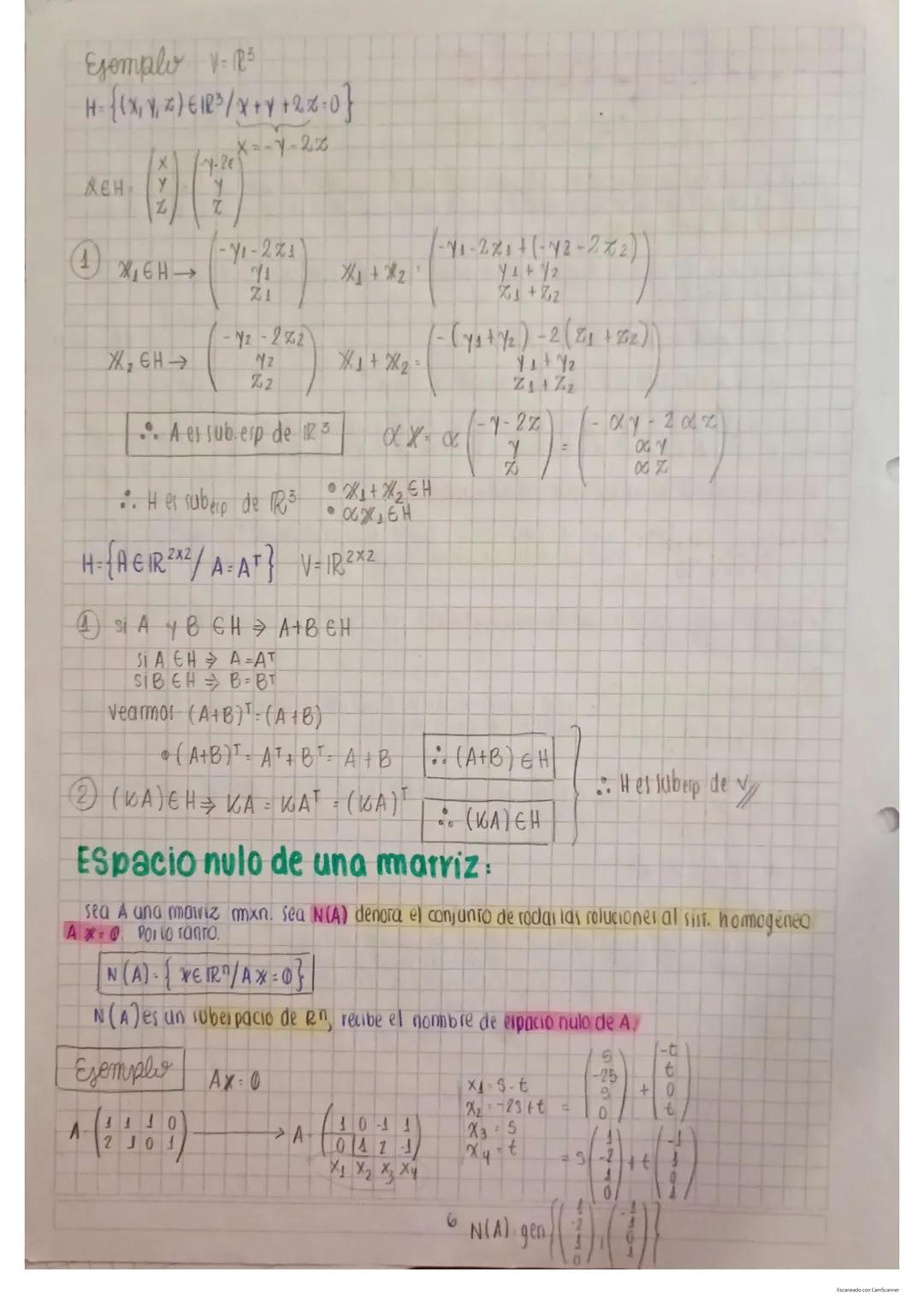 Espacios vectoriales:
Definición de espacios vectoriales cambio de base
- axiomas
- Teorema
Subespacio vectorial (definición).
Teorema
-Cond