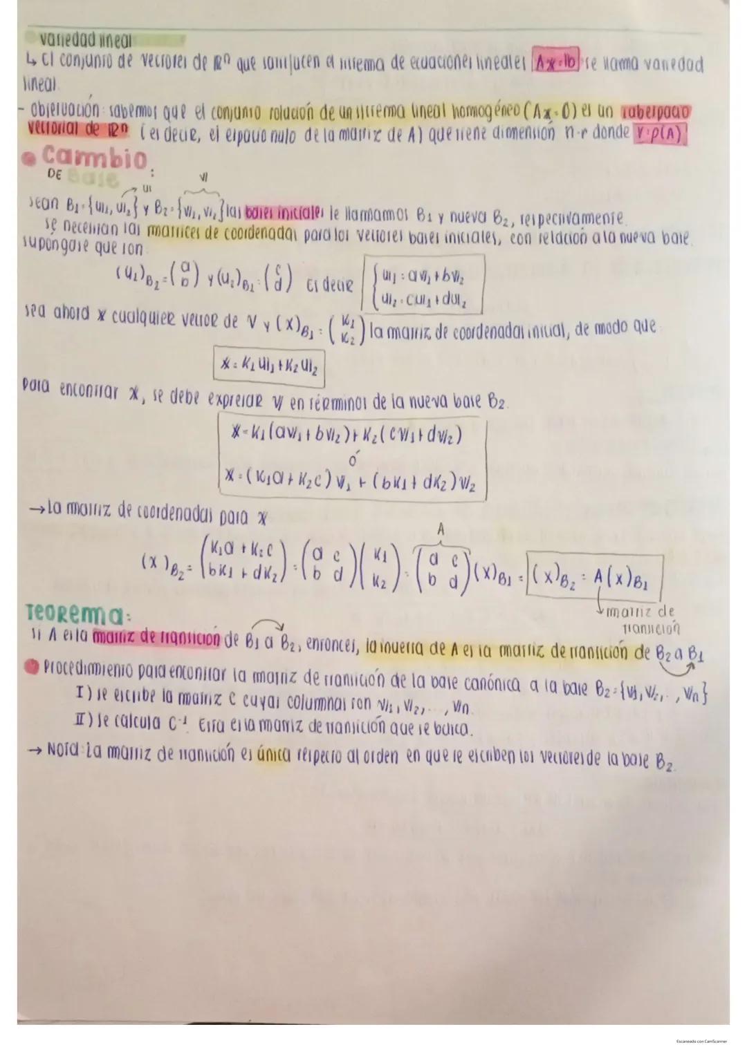 Espacios vectoriales:
Definición de espacios vectoriales cambio de base
- axiomas
- Teorema
Subespacio vectorial (definición).
Teorema
-Cond