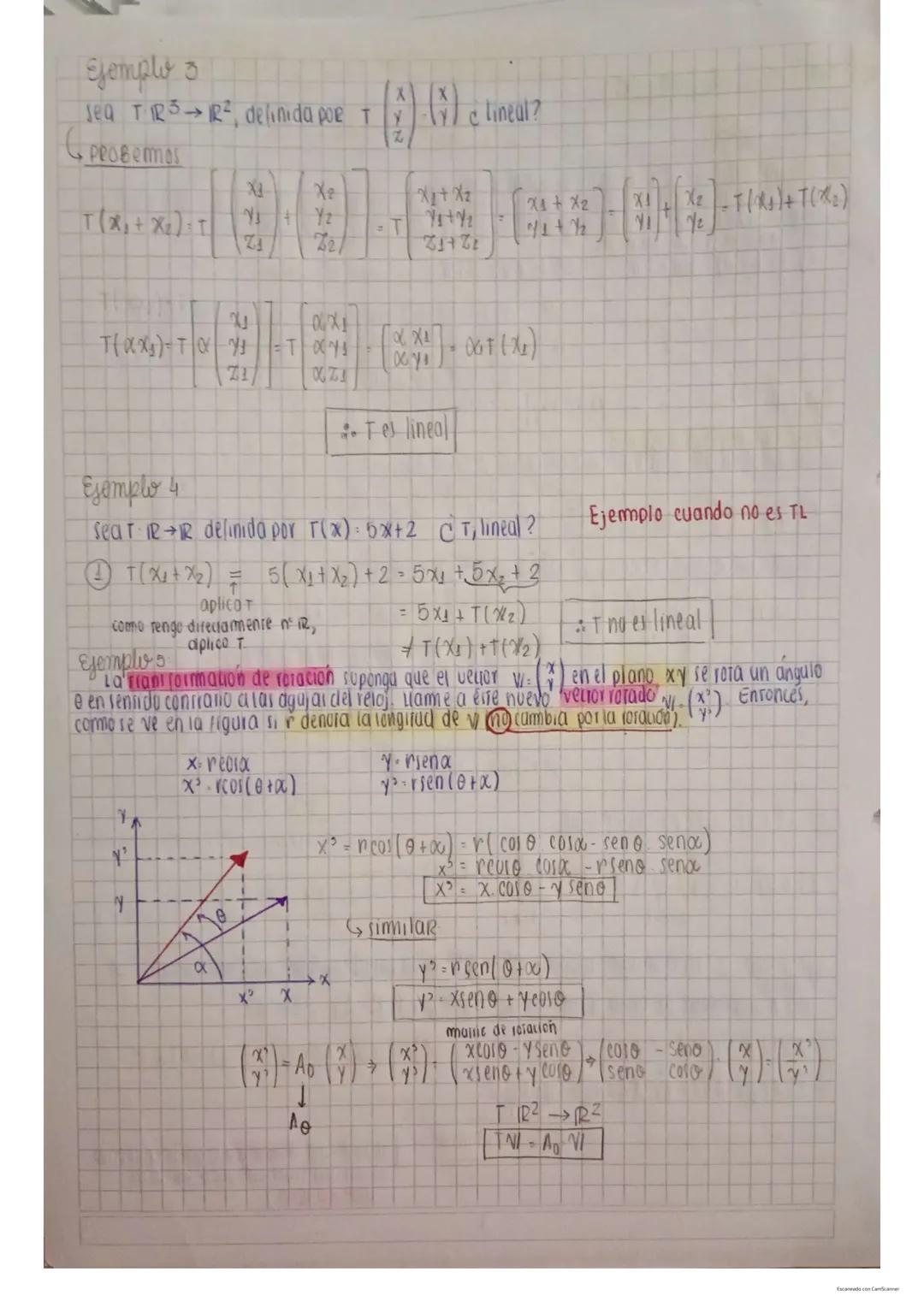 ## Transformación Lineal
**Definición:** Tenemos 2 espacios vectoriales reales *V* y *W*. Una transformación lineal *T* de *V* en *W* es un