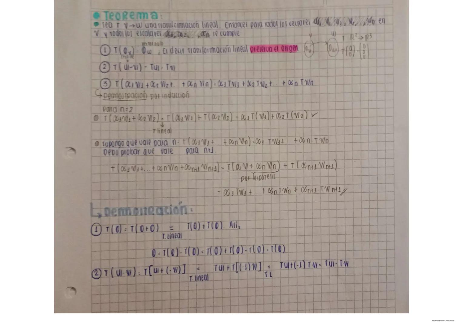 ## Transformación Lineal
**Definición:** Tenemos 2 espacios vectoriales reales *V* y *W*. Una transformación lineal *T* de *V* en *W* es un