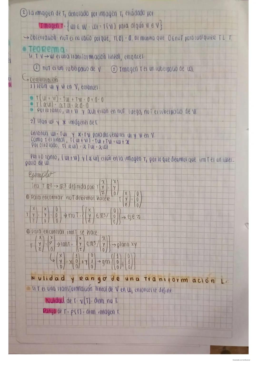 ## Transformación Lineal
**Definición:** Tenemos 2 espacios vectoriales reales *V* y *W*. Una transformación lineal *T* de *V* en *W* es un