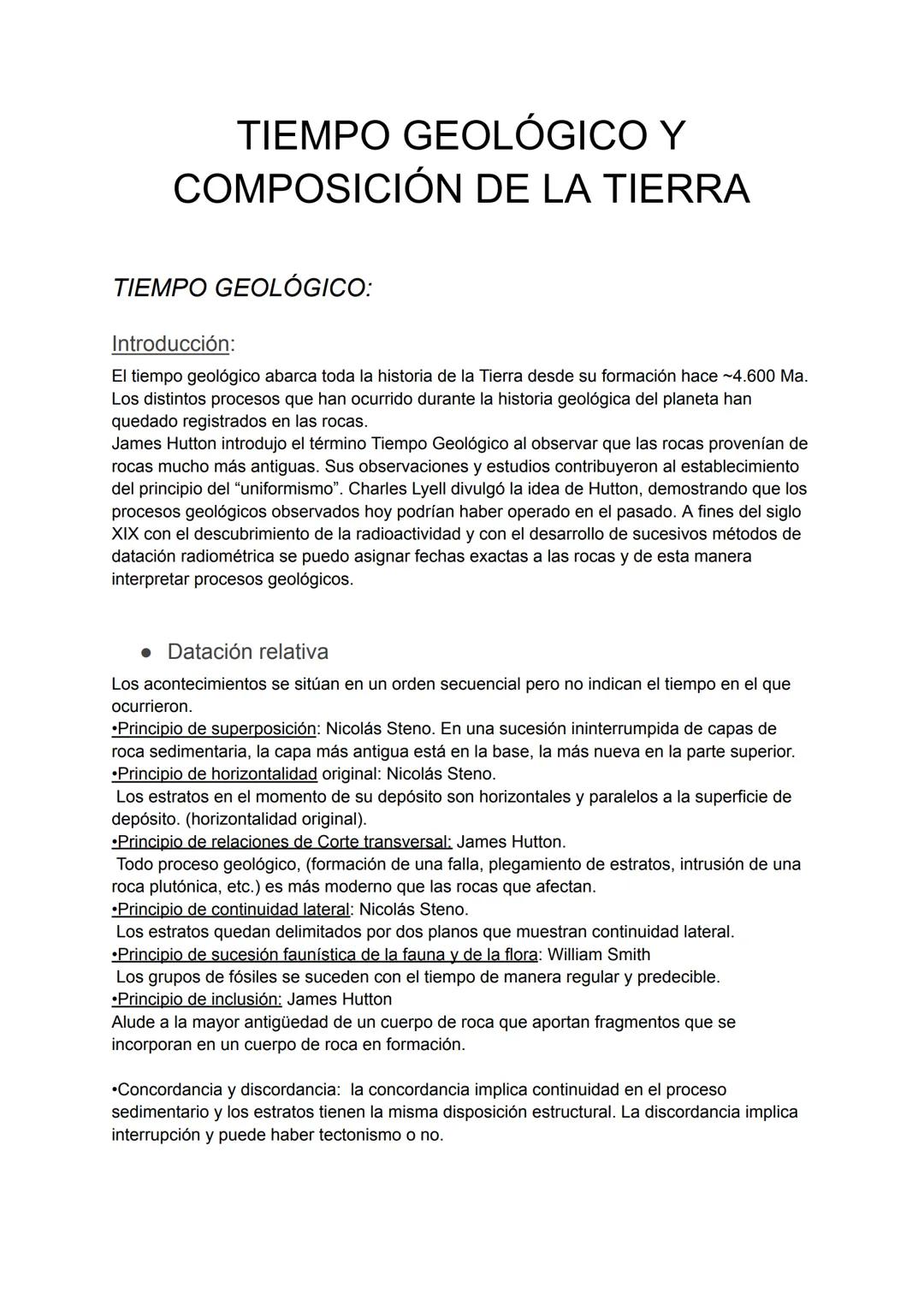 TIEMPO GEOLÓGICO Y
COMPOSICIÓN DE LA TIERRA
TIEMPO GEOLÓGICO:
Introducción:
El tiempo geológico abarca toda la historia de la Tierra desde s