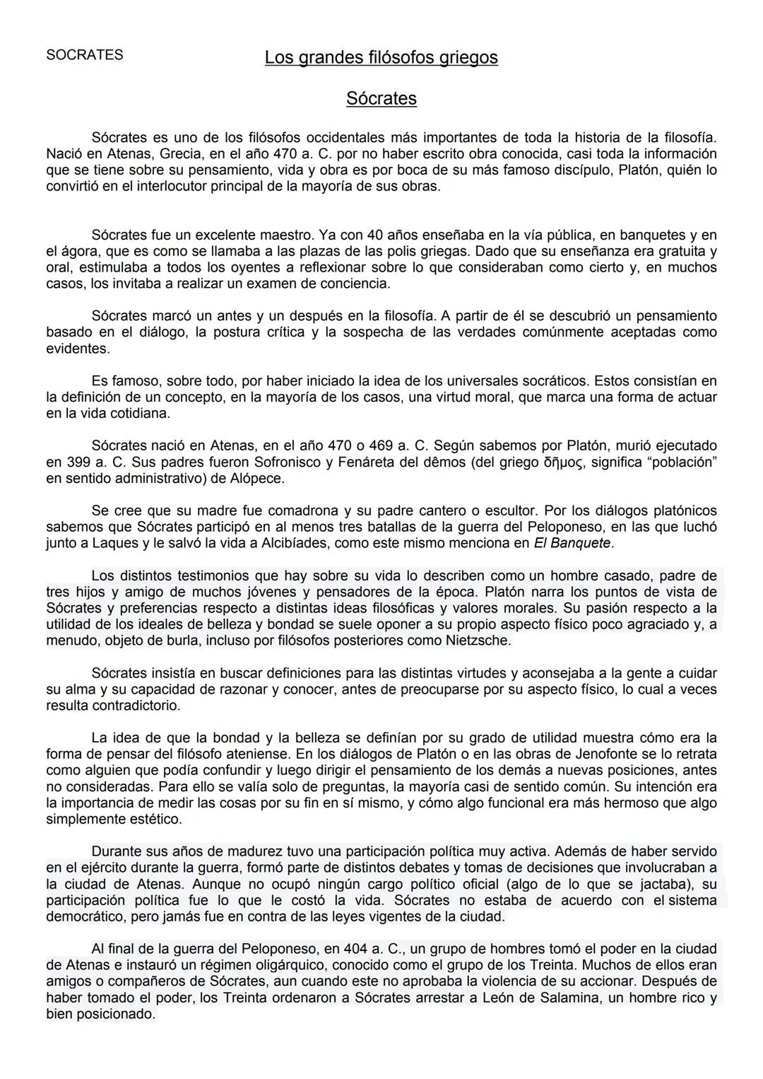 SOCRATES
Los grandes filósofos griegos
Sócrates
Sócrates es uno de los filósofos occidentales más importantes de toda la historia de la filo
