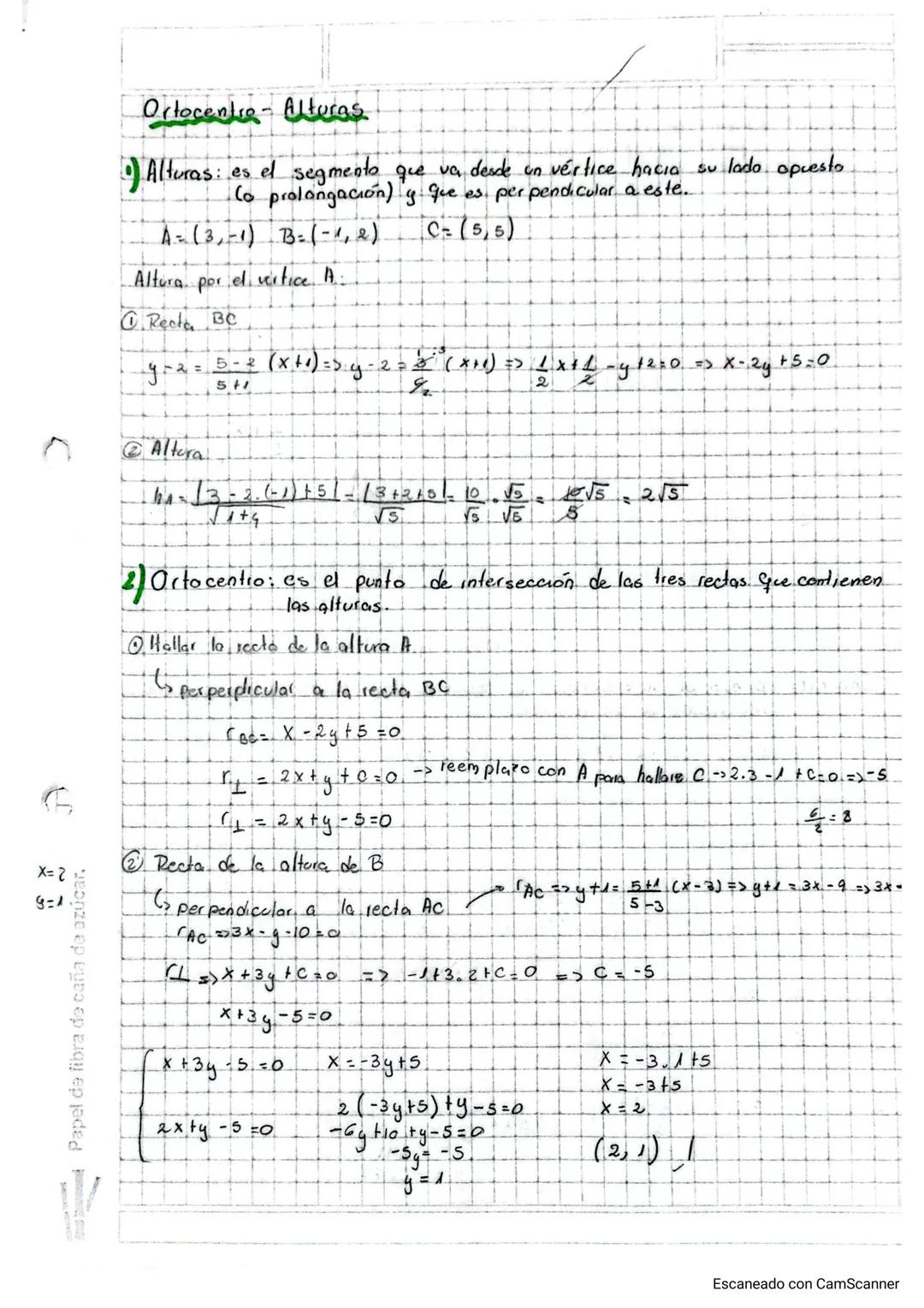 X= 2
Papel de libra de caña de azúcar.
Ortocentro - Alturas
1) Alturas: es el segmento que va desde un vértice hacia su lado opresto.
(o pro