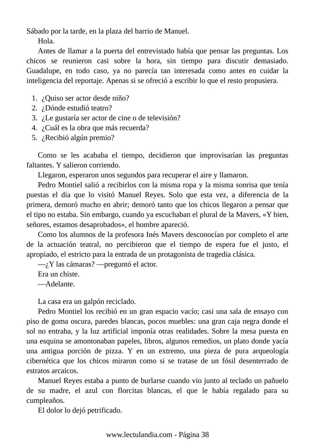 Liliana Bodoc
La entrevista
Lectulandia Cuatro jóvenes que nunca se hubiesen reunido por voluntad propia deben
entrevistar a una persona des