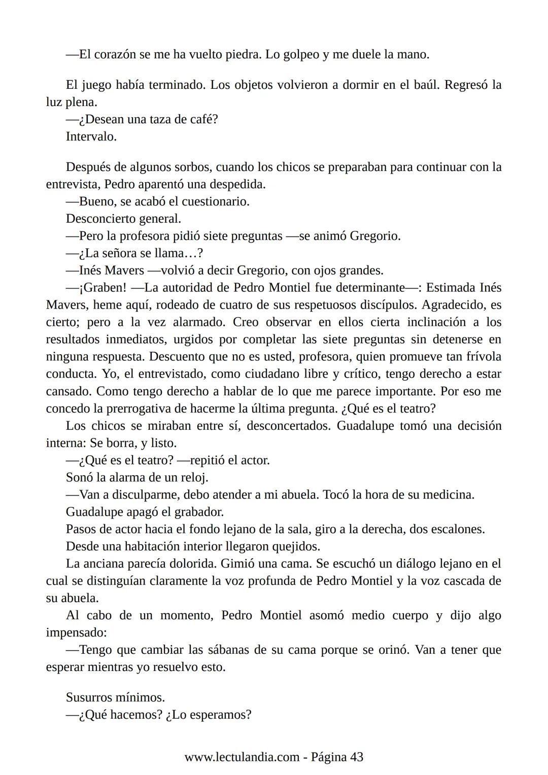 Liliana Bodoc
La entrevista
Lectulandia Cuatro jóvenes que nunca se hubiesen reunido por voluntad propia deben
entrevistar a una persona des